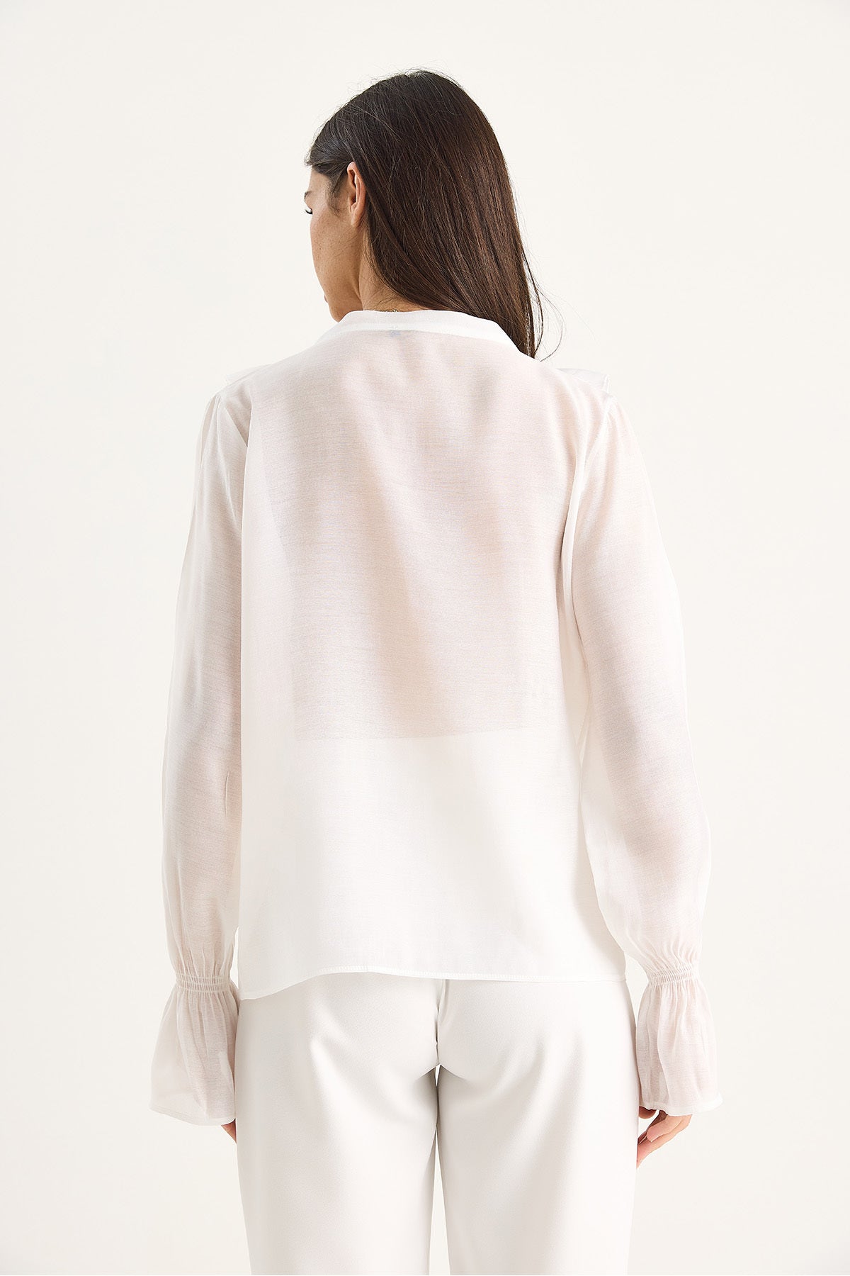 Women's Stylish Shirt with Ruffled Collar and Gathered Sleeves 60283413