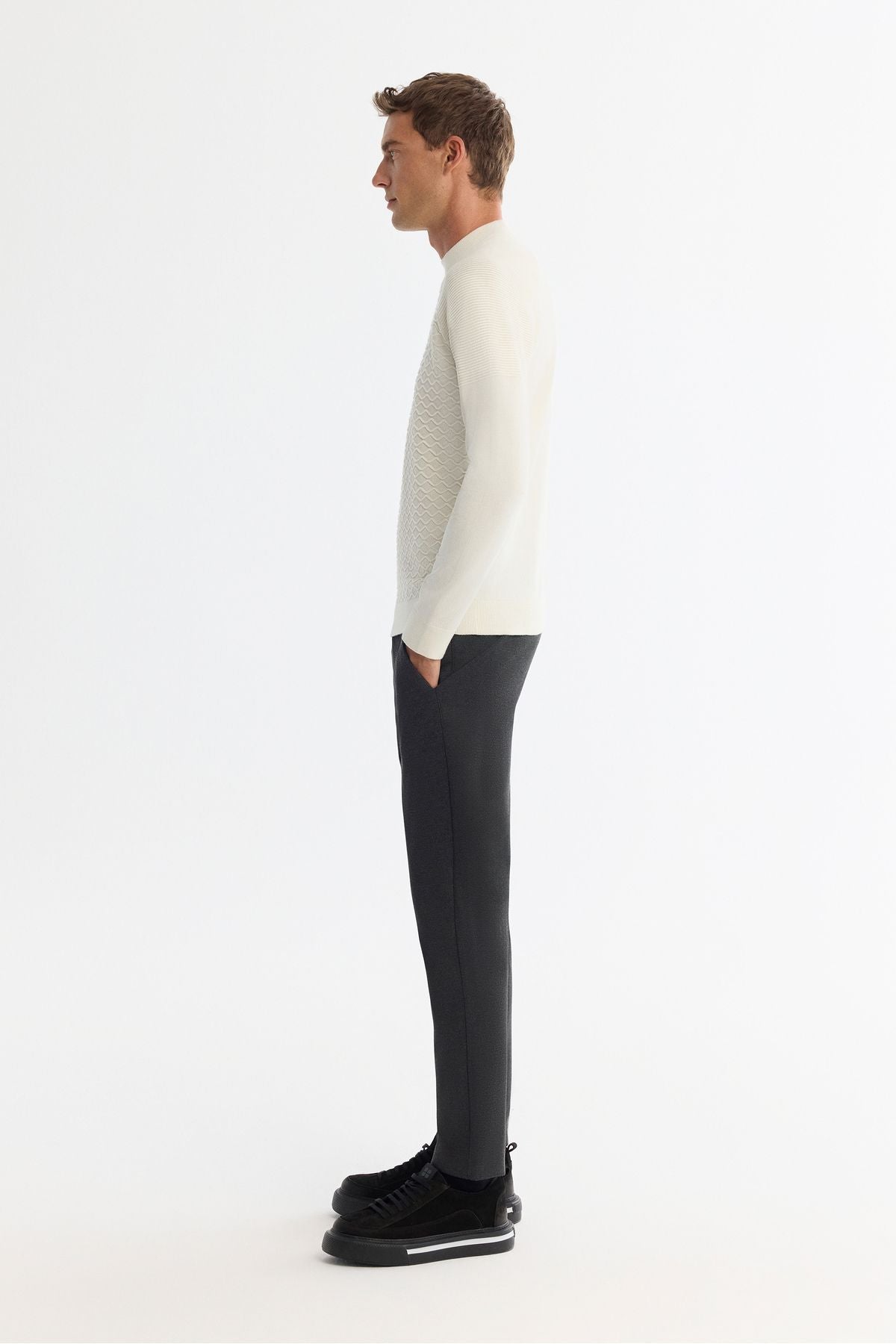 Men's Ecru Half Fisherman Yaka Soft Touch Knitwear A42Y5023