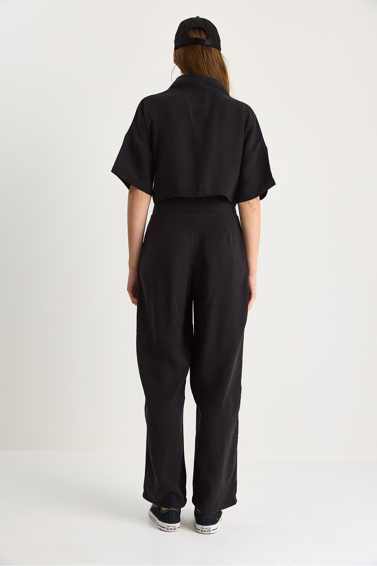 Women's V-Neck Crop Double-Button Trousers Modal Top-Bottom Suit 9330-1 60283505