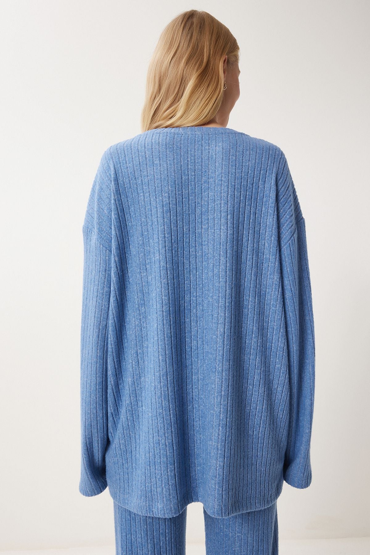 Woman Blue Casual Wick Knitting Blouse Pants Set RG00047
