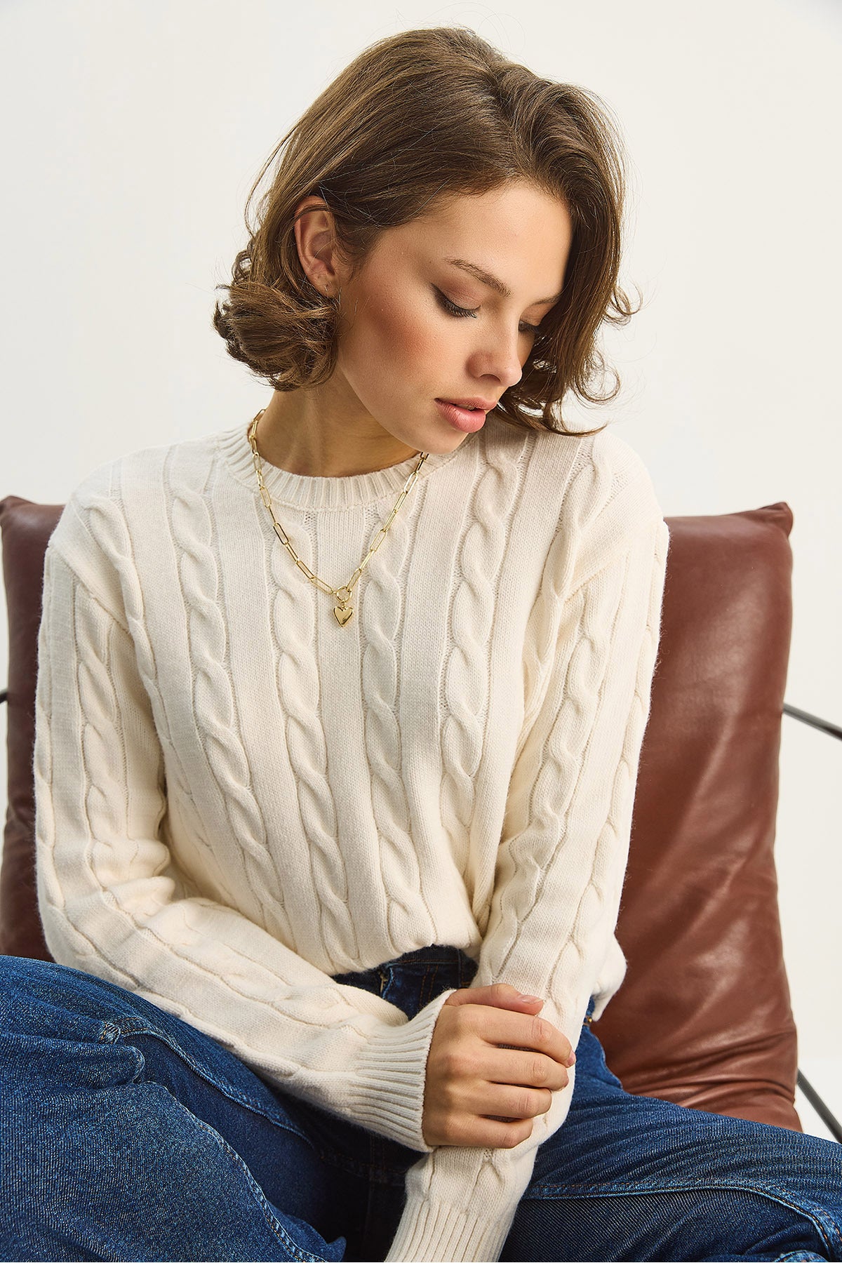 Women's Crew Neck Hair Knitted Knitwear Sweater TK251073 60283705