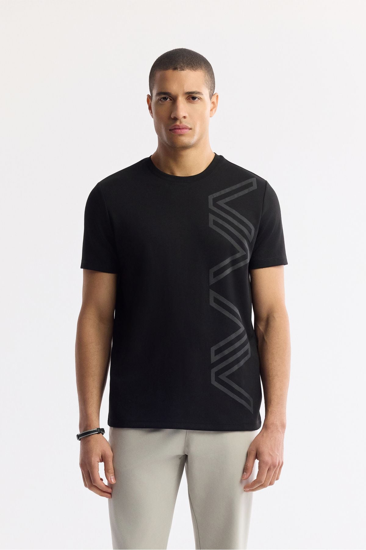 Men's Black Printed Bicycle Collar Interlok T-Shirt A41y1175