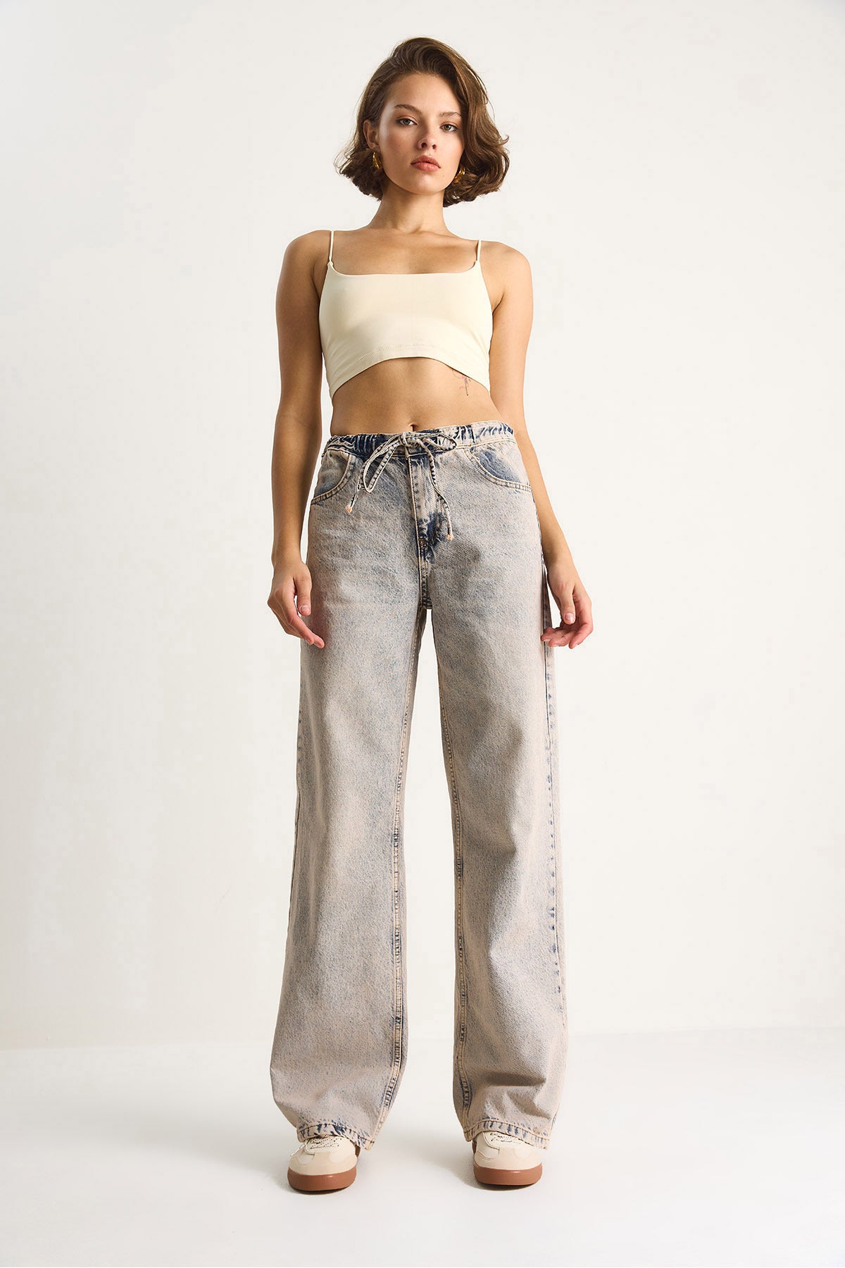 Women's Denim Trousers with Rope Tie at Waist 5284 60284086
