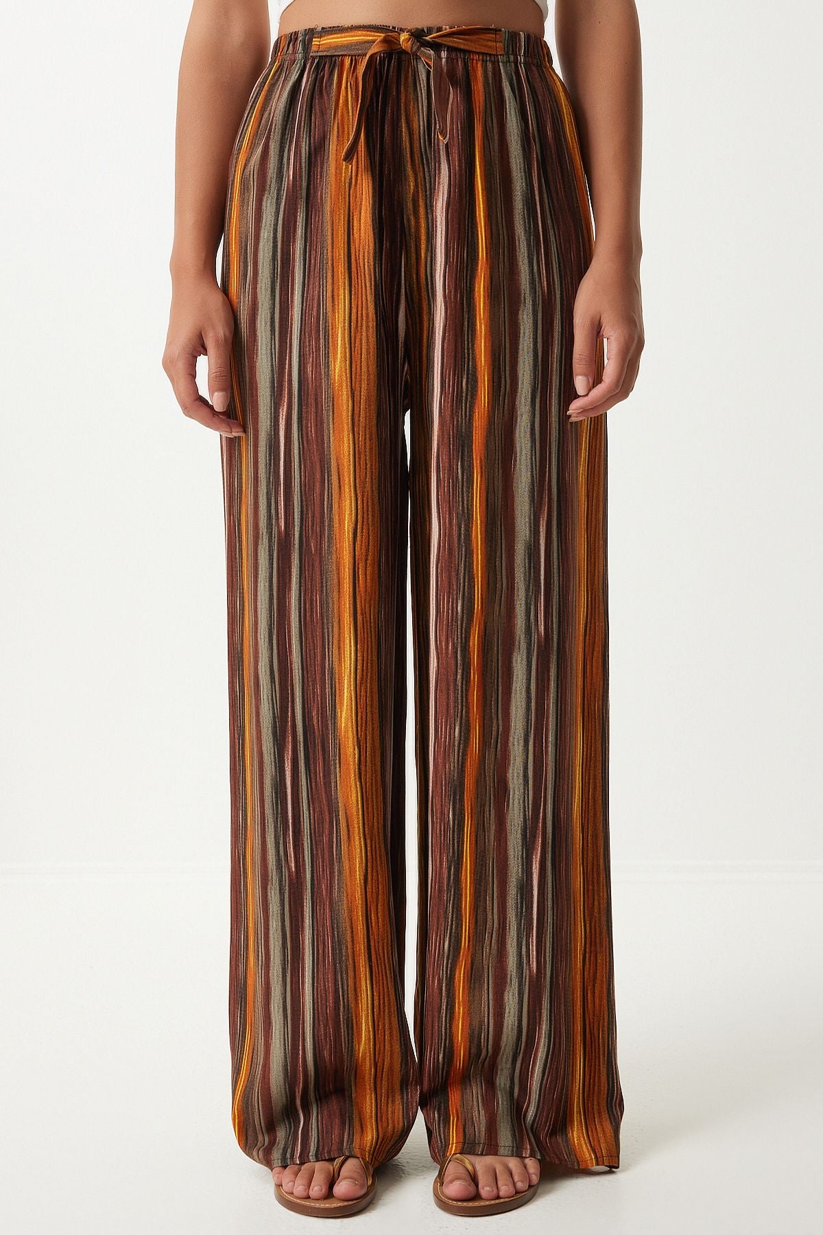 Female Brown Patterned Viscose Palazzo Pants EN00606
