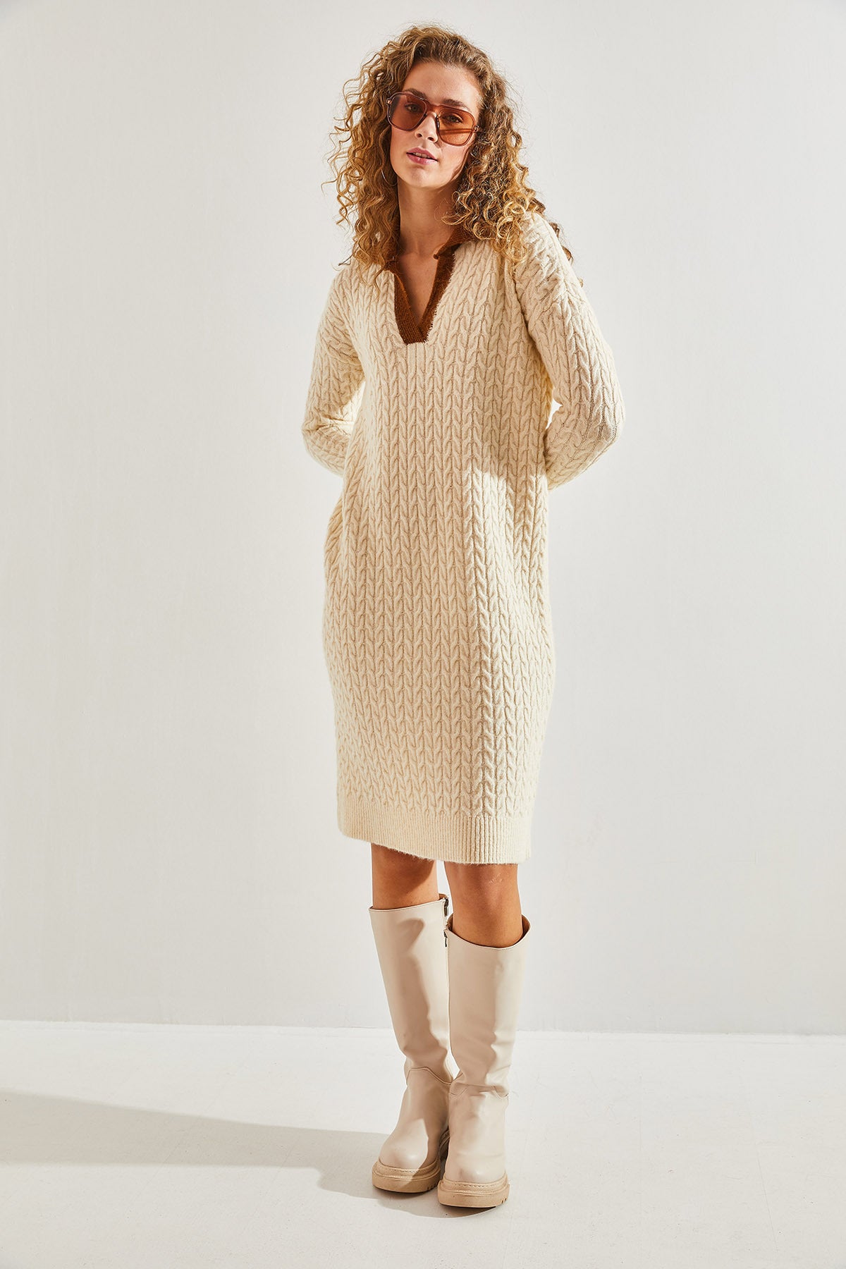 Women's Colored Collar Knitwear Dress 20234214