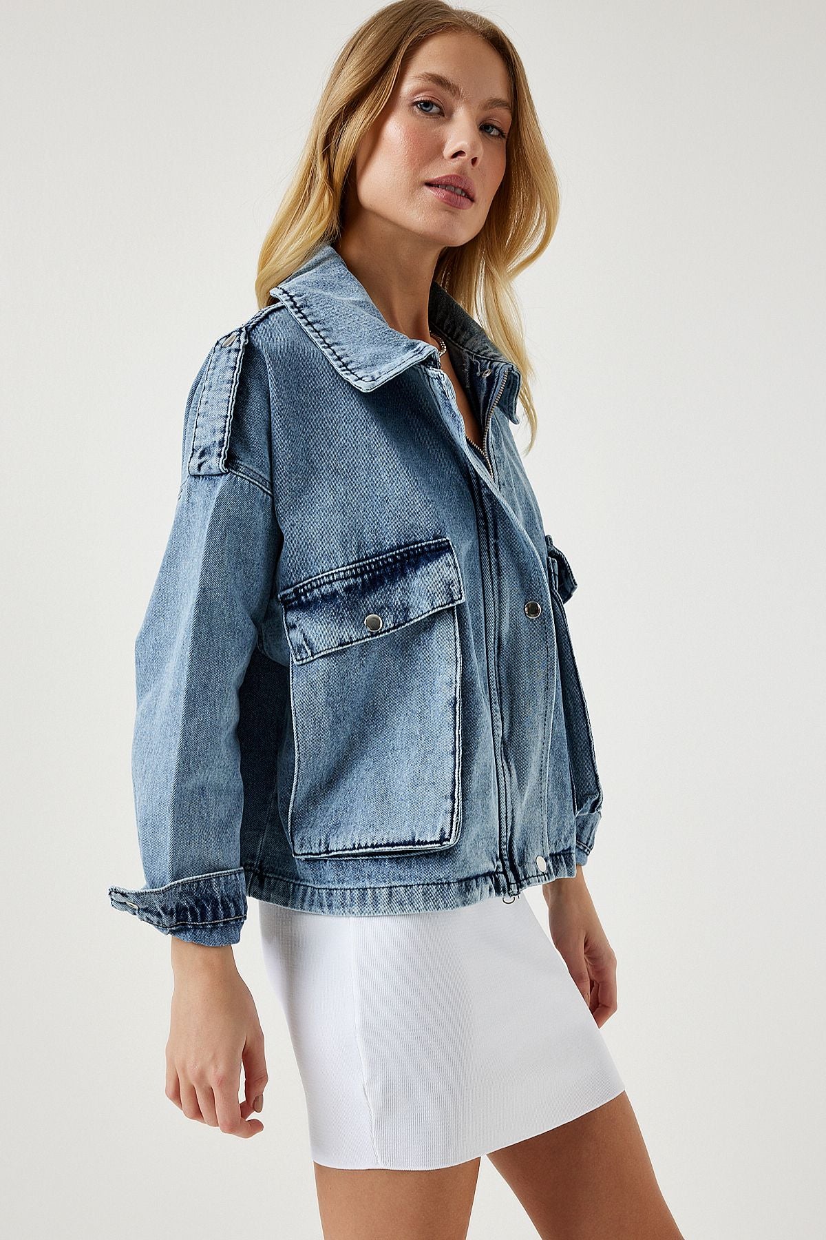 WOMEN'S LIGHT BLUE WIDE POCK APOLET WITH DENİM JACKET RV00170