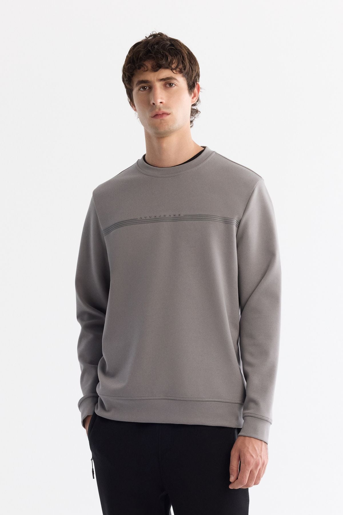 Men's gray bike collar cotton printed elastan sweatshirt a42y1267