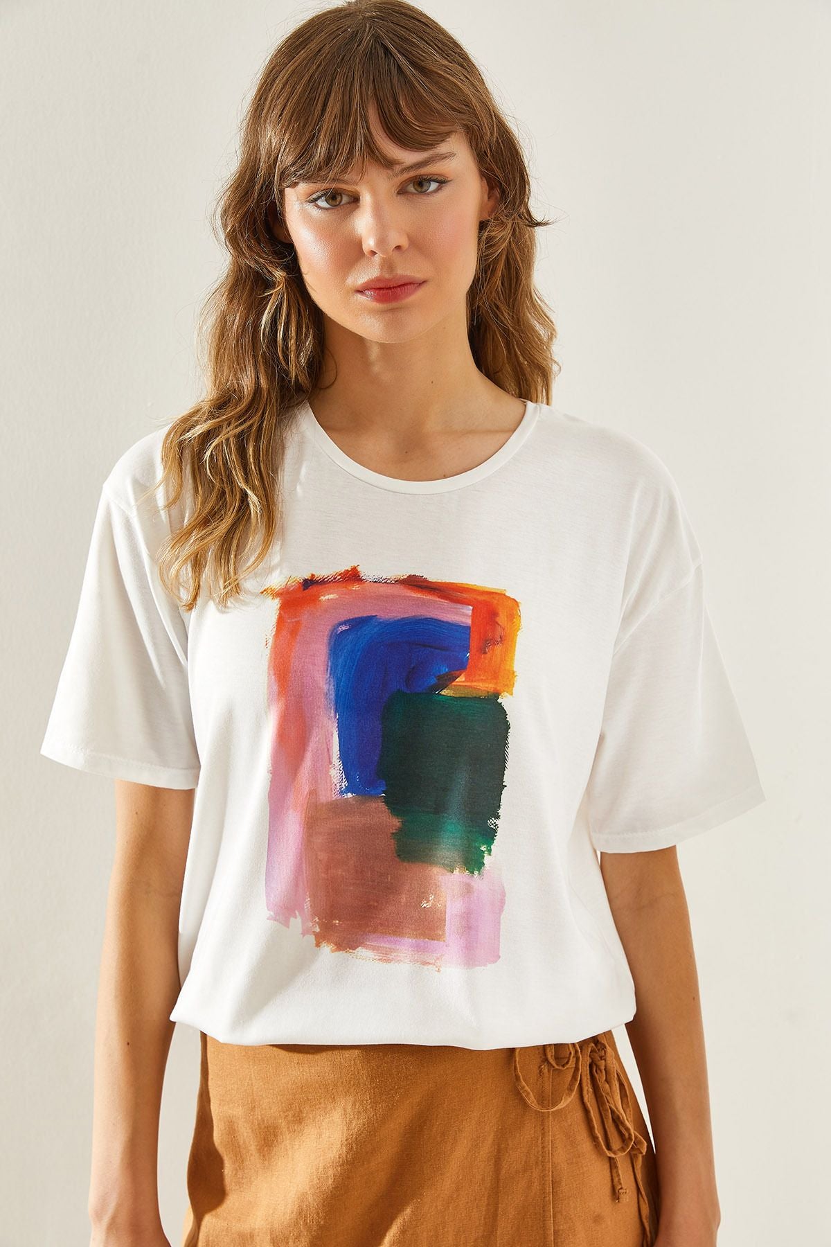 WOMEN'S Watercolor Patterned Short Sleeve Basic T-Shirt 60251214