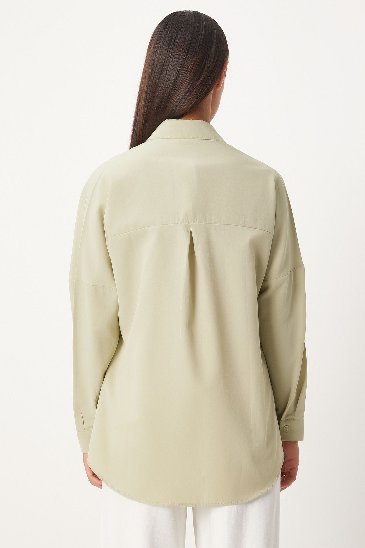 Woman Open Khaki Oversize Long Basic Shirt DD00842