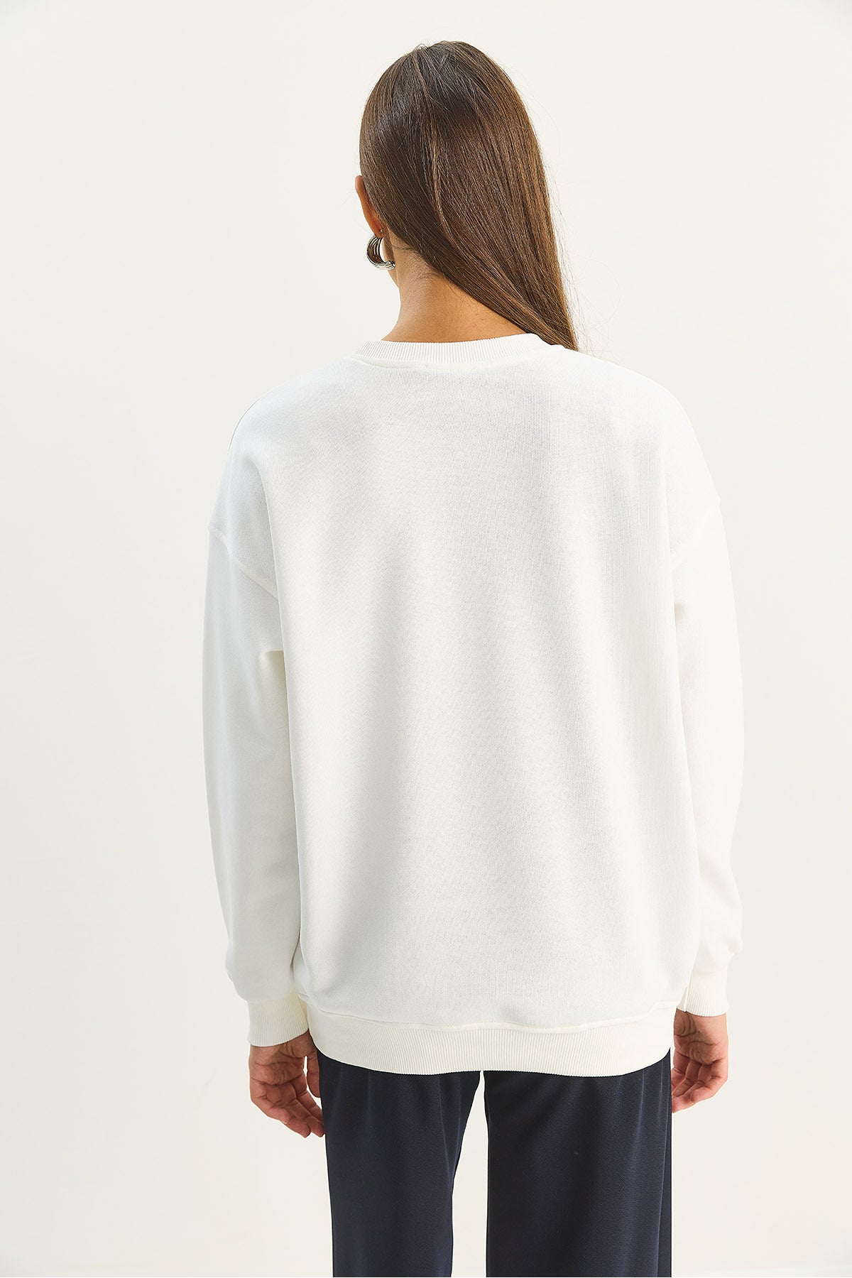 Women's Crew Neck Dragonfly Stone Embroidered Relaxed Sweatshirt 1558 60283660