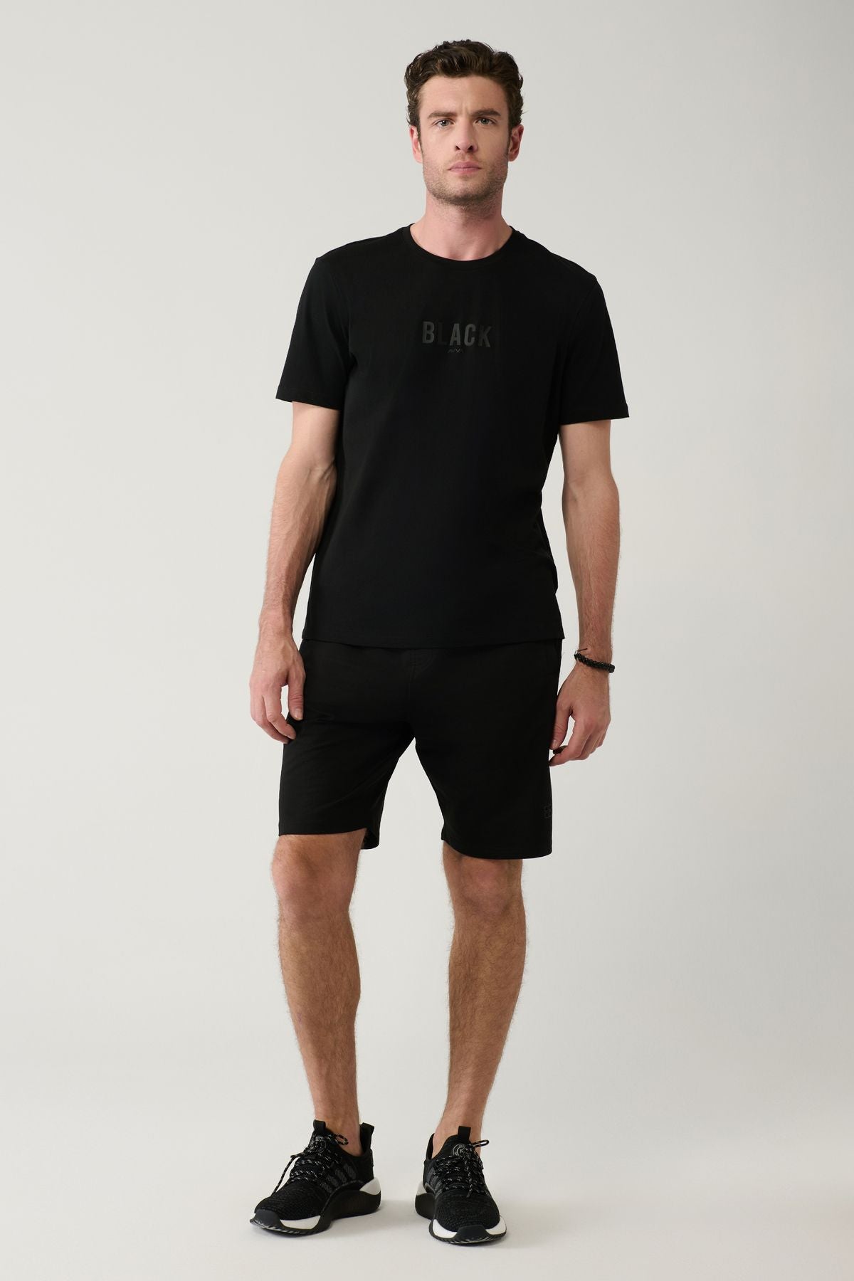 Men's black side knitted cotton cotton 2 IP daily shorts E003602