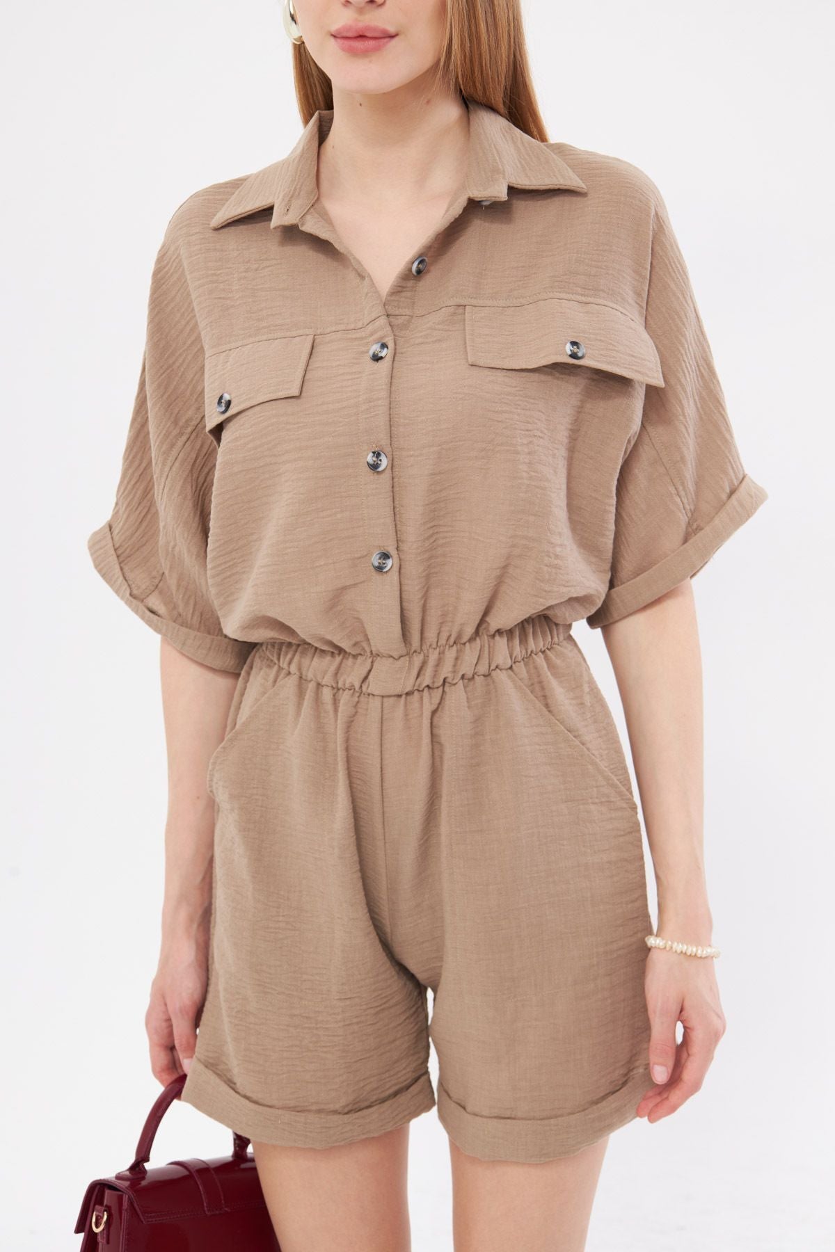 Female Mink Bat Arm Pocket Waist Waist Waighted Short Short Shoes Arm-23y001075