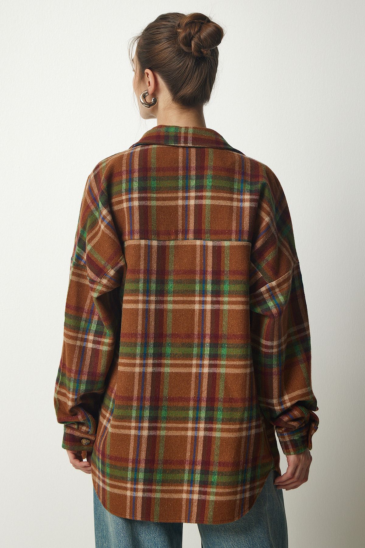 Female Biscuit Green Patterned Oversize Stamp Wdasting Shirt TU00034