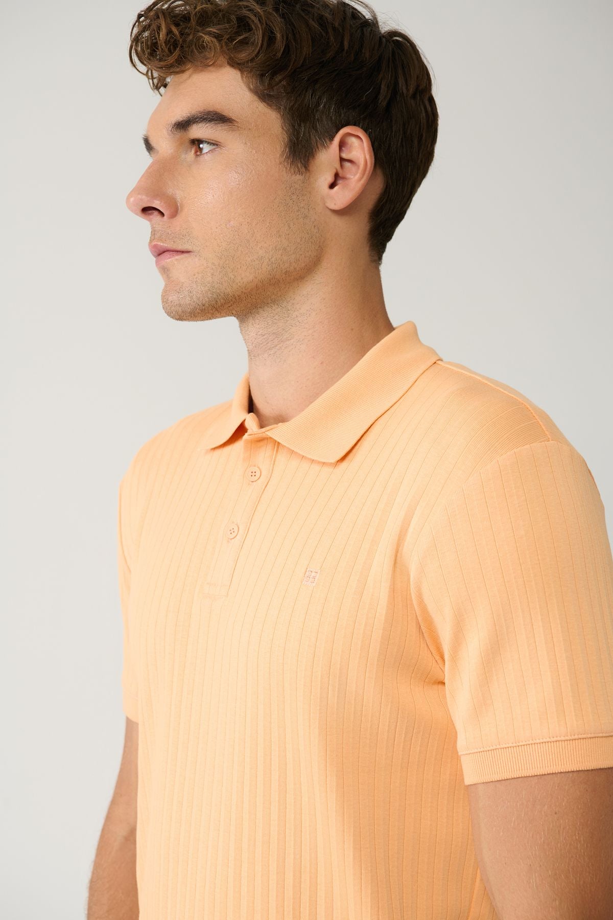 Men's Open Orange 100 %Cotton 3 Buttoned Jacquard Polo Yaka T-shirt A41y1354