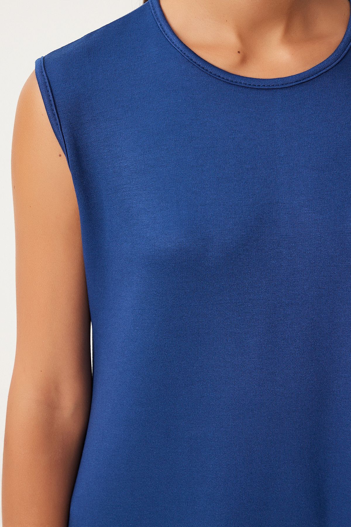 Woman Navy blue Sleeveless Summer Lycled Wrapped Knitting Dress BF00098