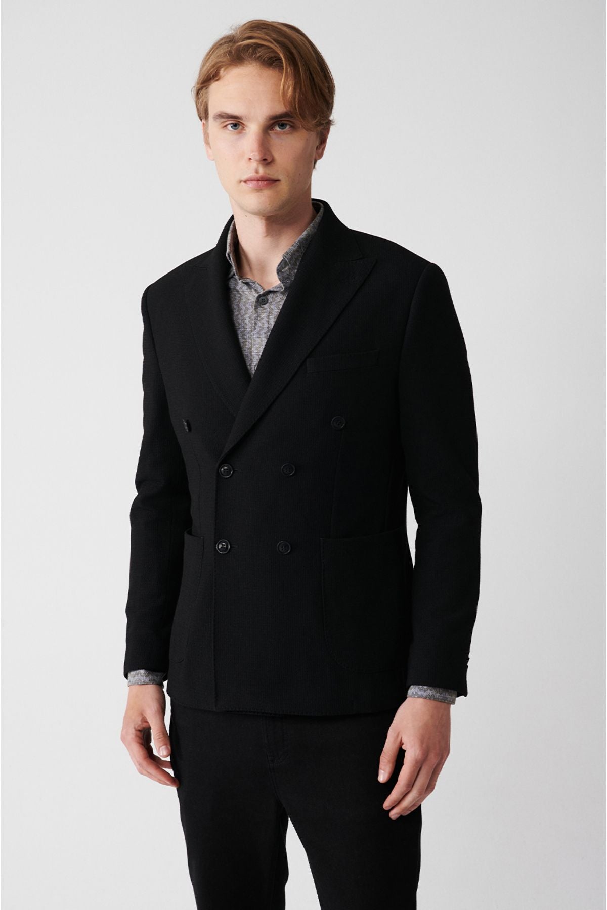 Men's Black Swallow Collar Cruve Closing Unless Cruve Jacket A32Y4052