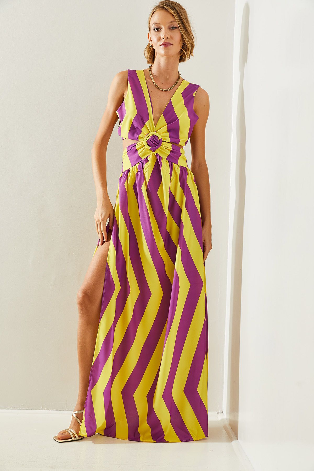 Female Back Décollette -Cutting Connected Slip Detailed Dress 22217 60251496