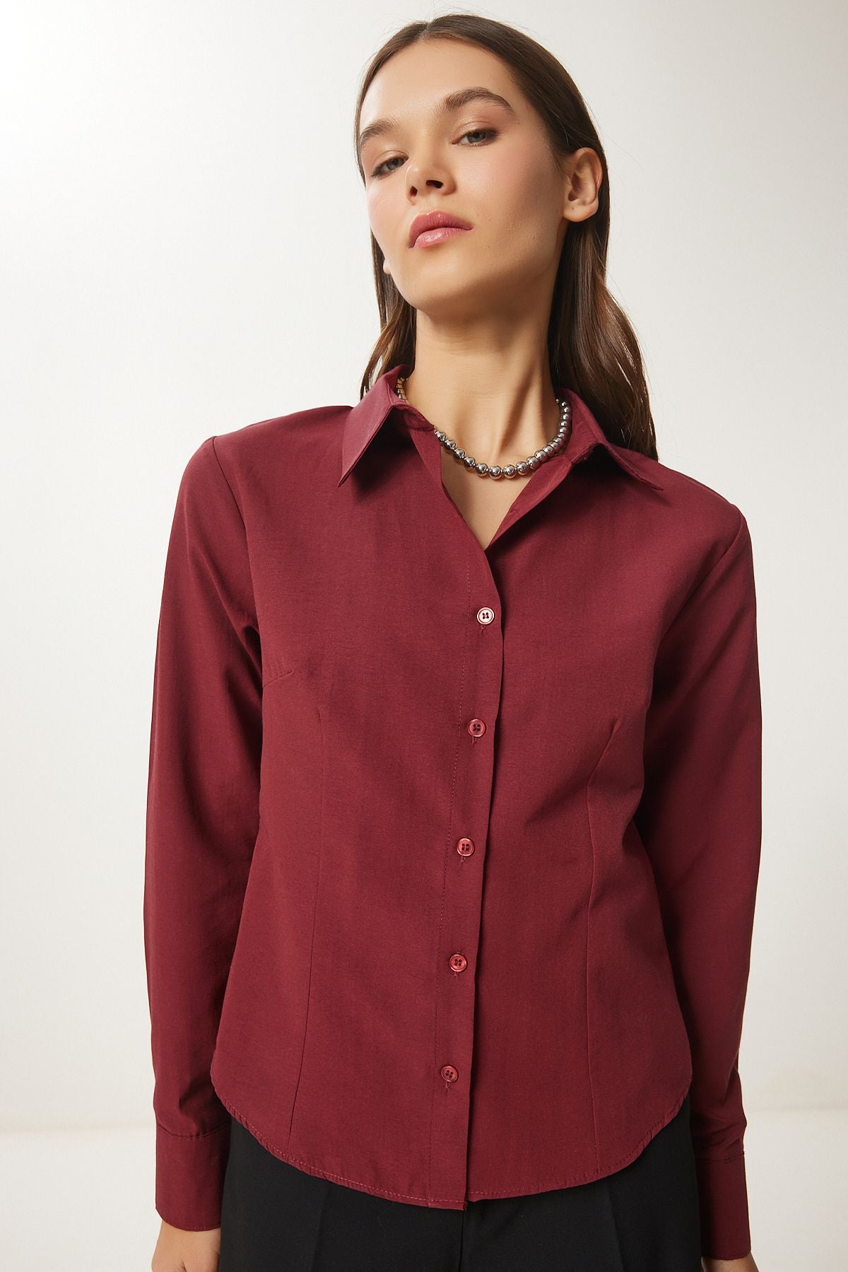 Female Bordeaux Button Basic Shirt RQ00001