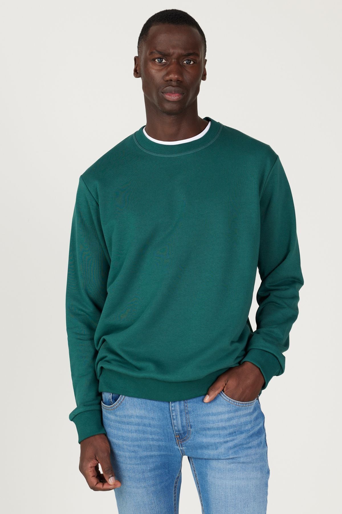 Men's Dark Green Standard Fit Normal Cut Normal Cycling Cycling 3 IP Cotton Sweatshirt