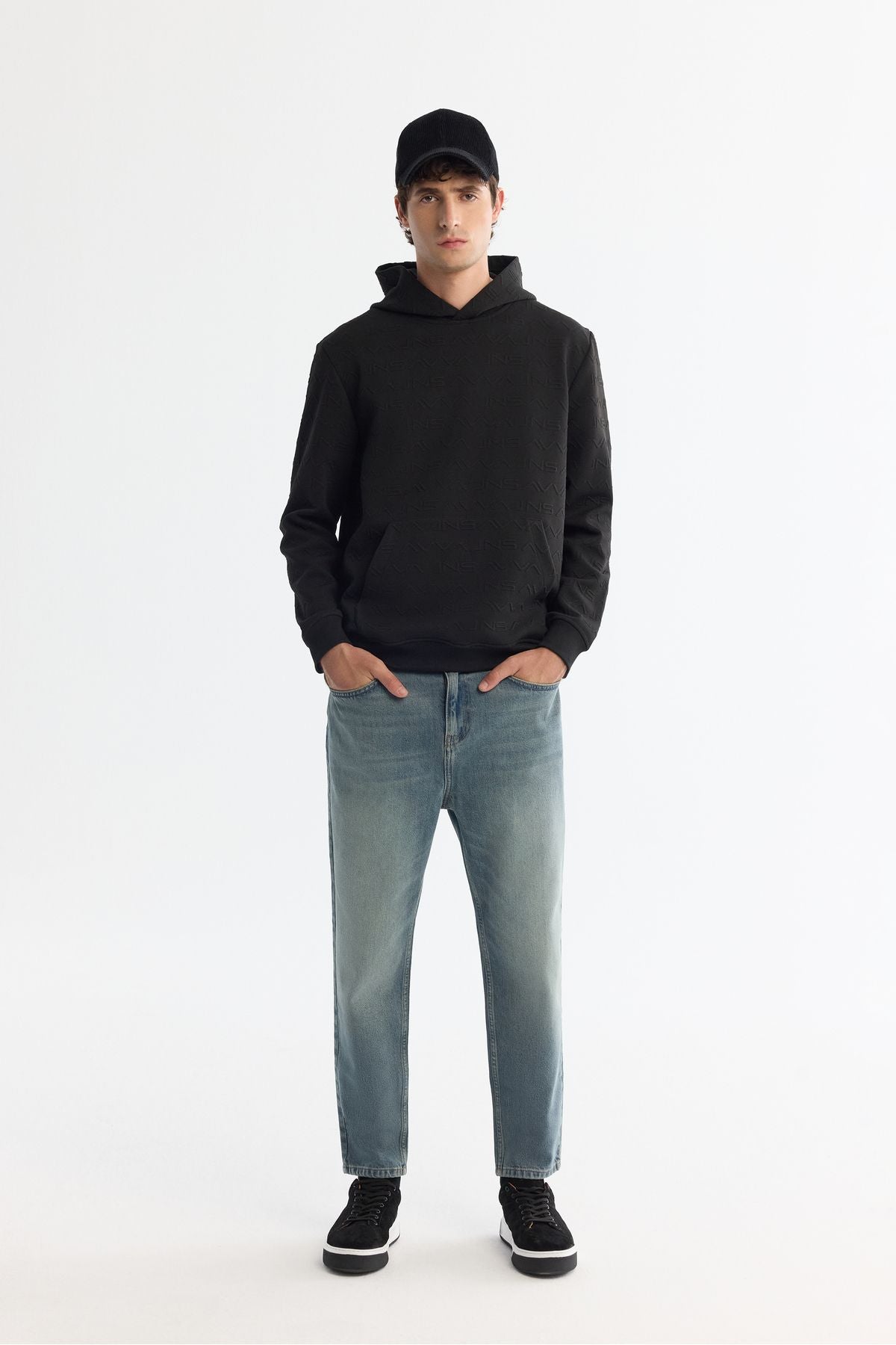 Men's black hooded printed sweatshirt A42y1332