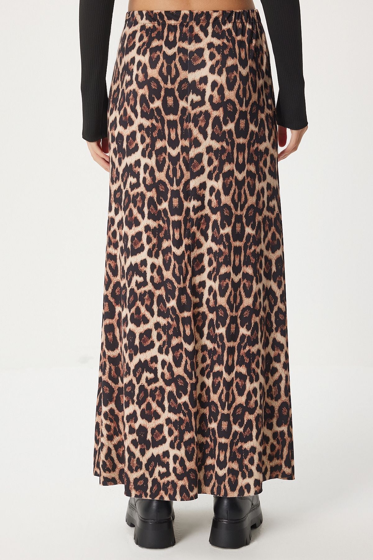 Women's black beige leopard patterned long weaving skirt RC00155