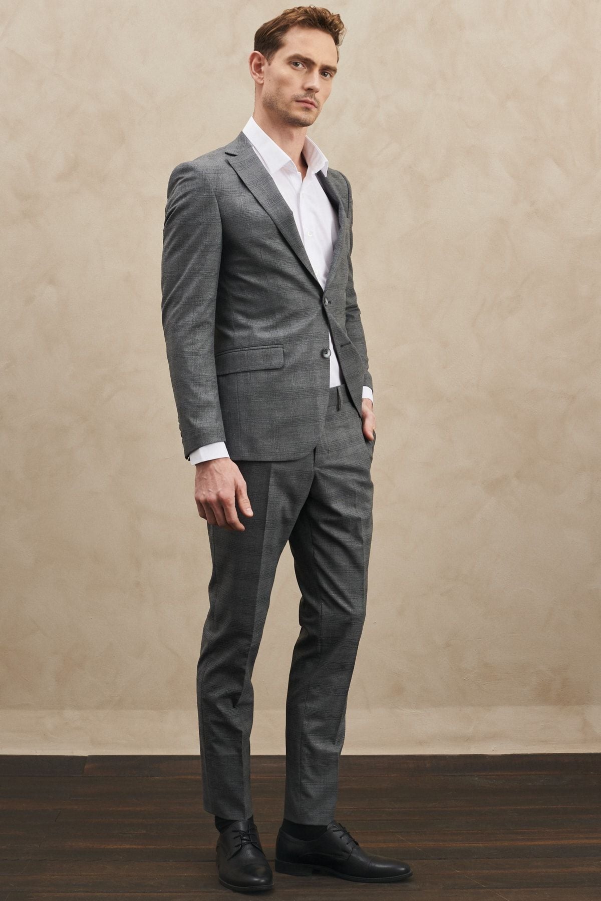 Men's Gray Extra Slim Fit Narn Cut Mono Yaka Square Suits