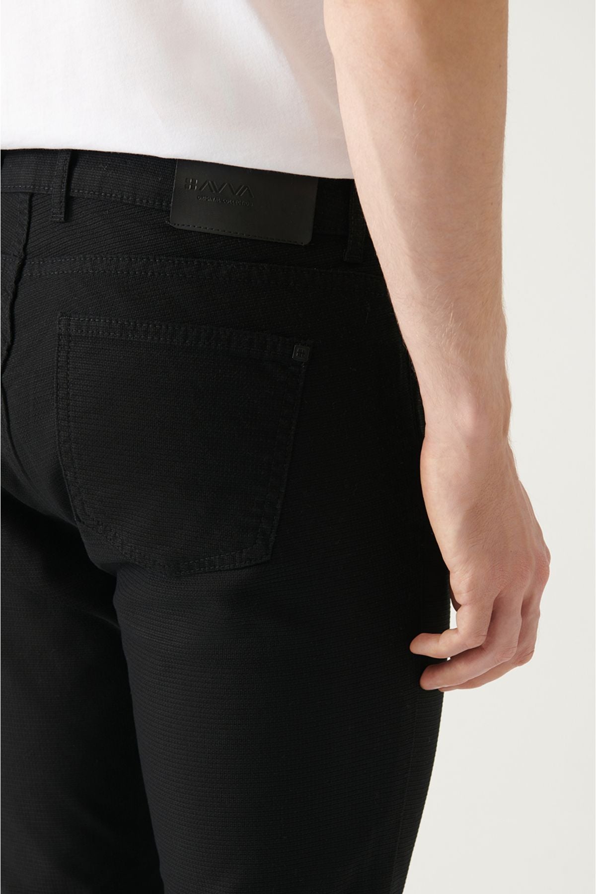 Men's Black Blarled 5 Pocket Slim Fit Narrow Cut Canvas Flexible Pants B003001