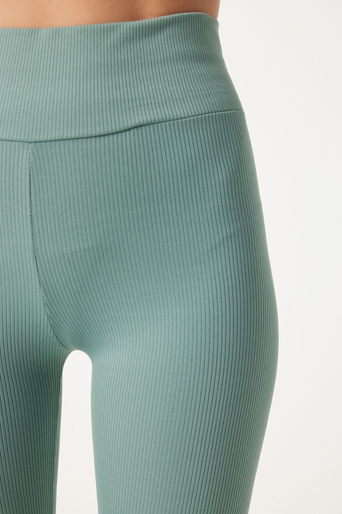 Women's Cagla Green High Waist Wick Knitting Tights ZV00208