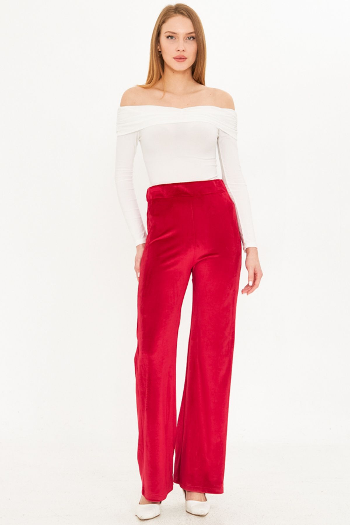 Woman Red Waist Tire Velvet Pants Arm-25k001091