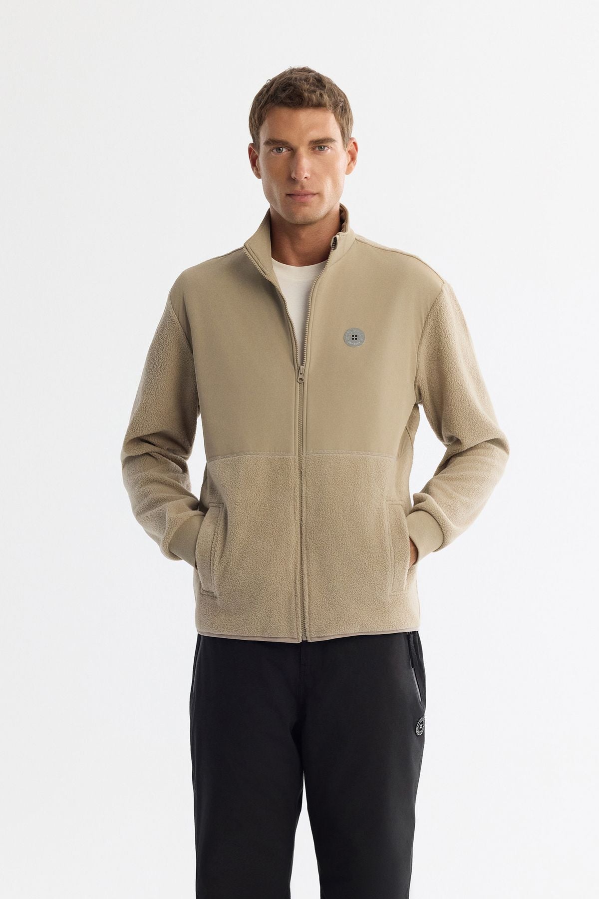 Men's mink -resistant vertical -collar printed zipper with zipper