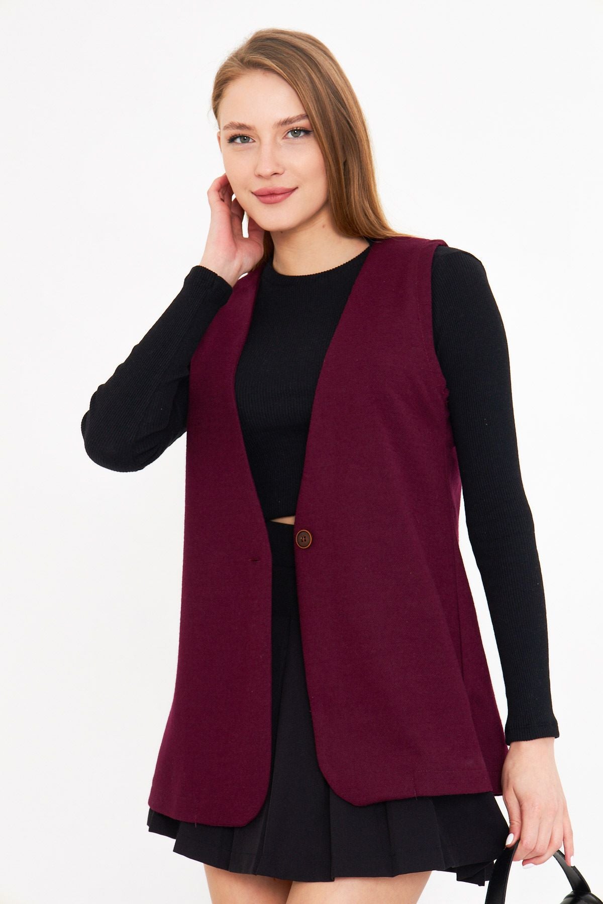 WOMEN'S PUBLIC V-Yaka Single button Oversize Patterned Vest ARM-25K001110
