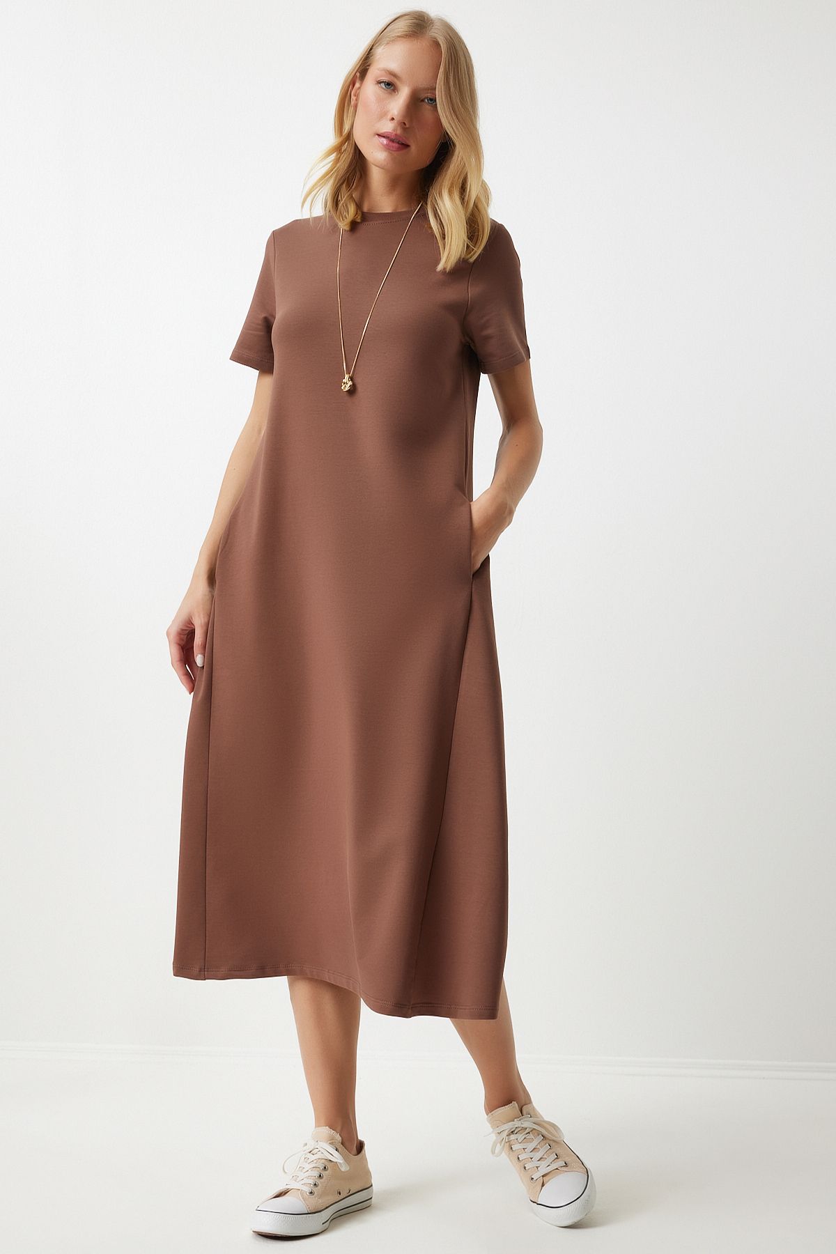 Woman Brown A Cut Summer Combed Dress Ub00060