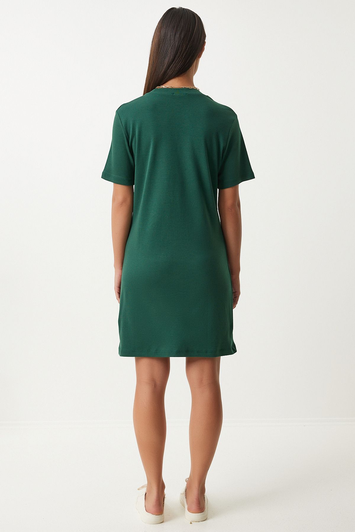 Female emerald green bike collar knit dress OW00026
