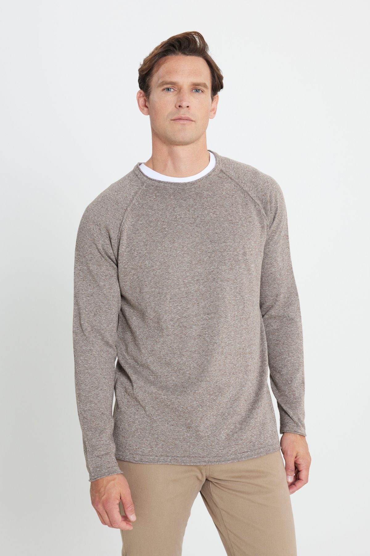 Men's Coffee-Equipment Standard Fit Normal Cut Bike Cotton Cotton Muline Patterned Knitwear Kazakh