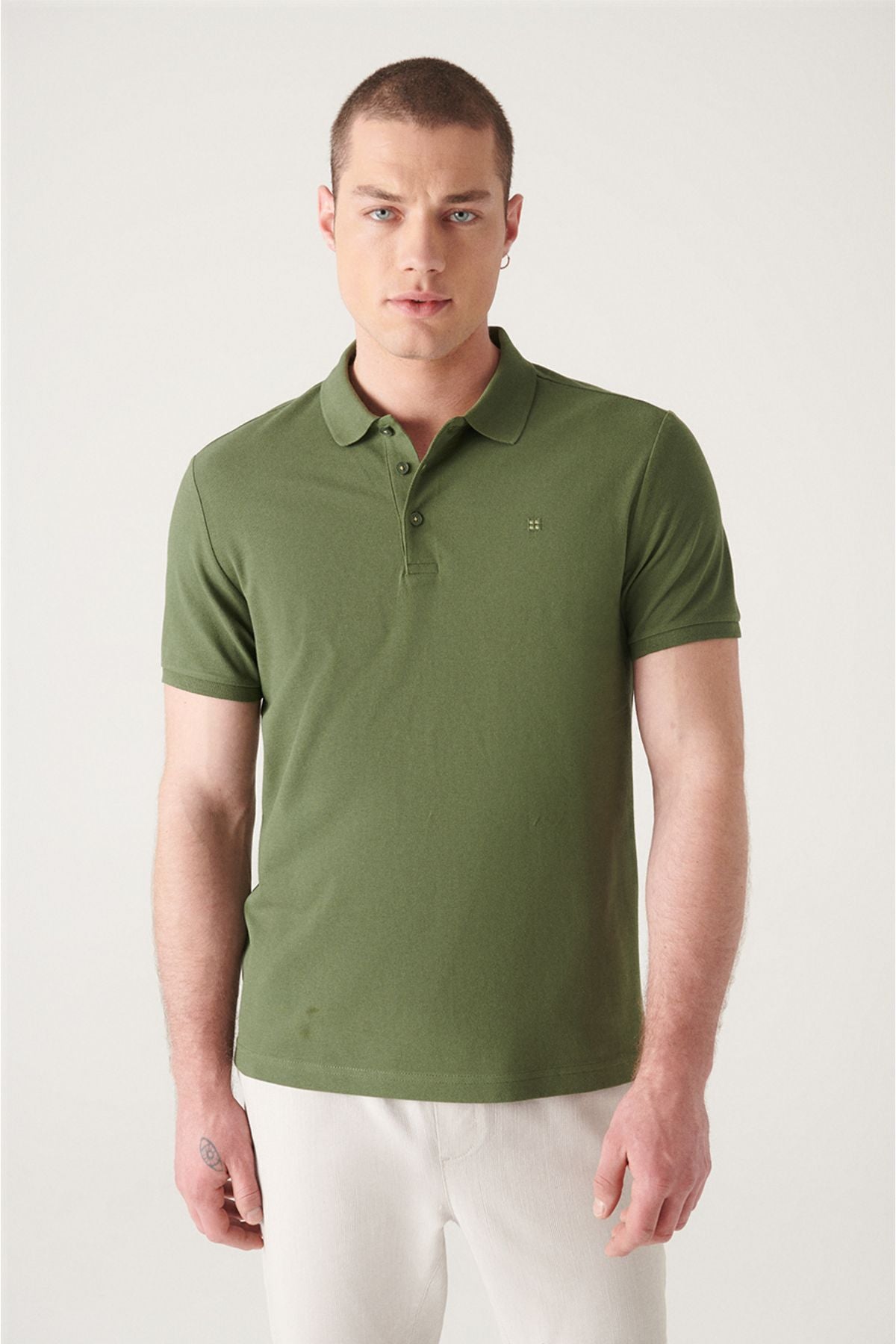 Male Khaki 100 %Cotton Cool Polo Yaka T-Shirt E001004