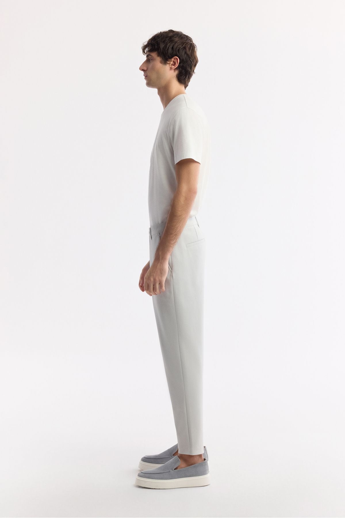 Men's Light Gray Classic Waist Knitting Diagonal Pedasa Carrot Fit Pants A51y3013