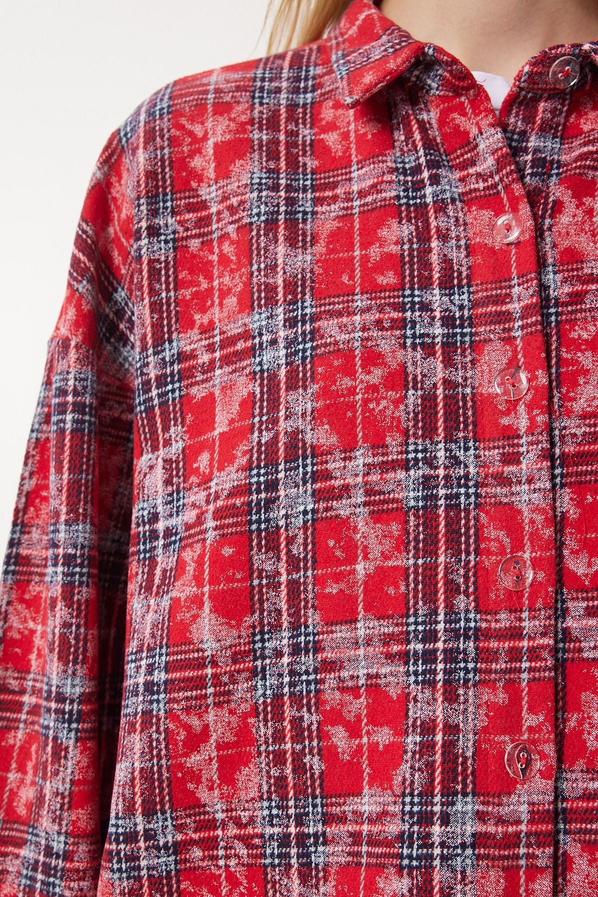Woman Red Checkered Jacquard Woven Woven Shirt to00155