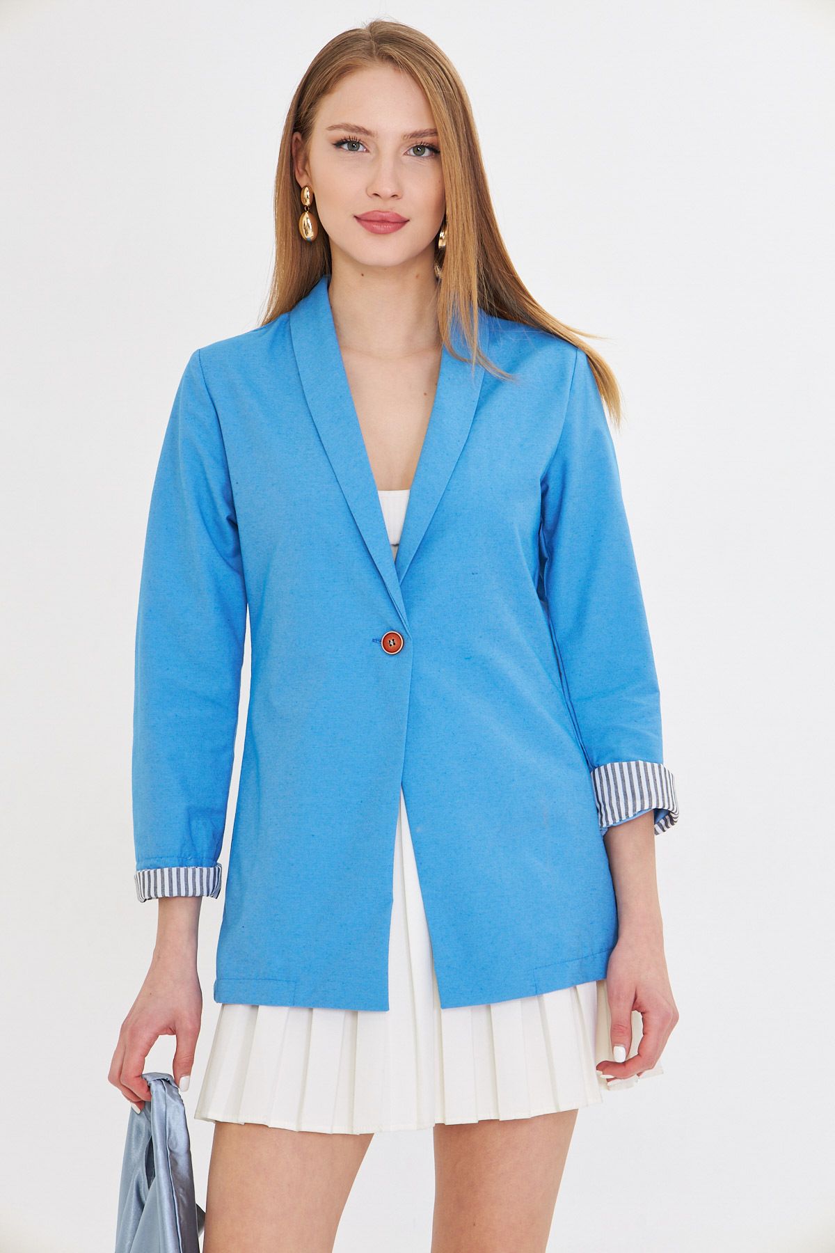 WOMEN INDIGO SOLD SOLID SINGLE buttoned jacket ARM-22K001122
