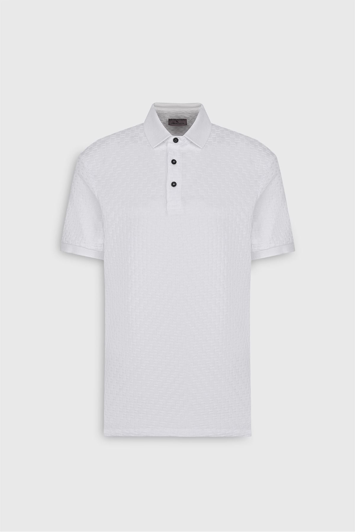 Men's white slim fit narrow cut Polo Yaka Jacquard T -shirt