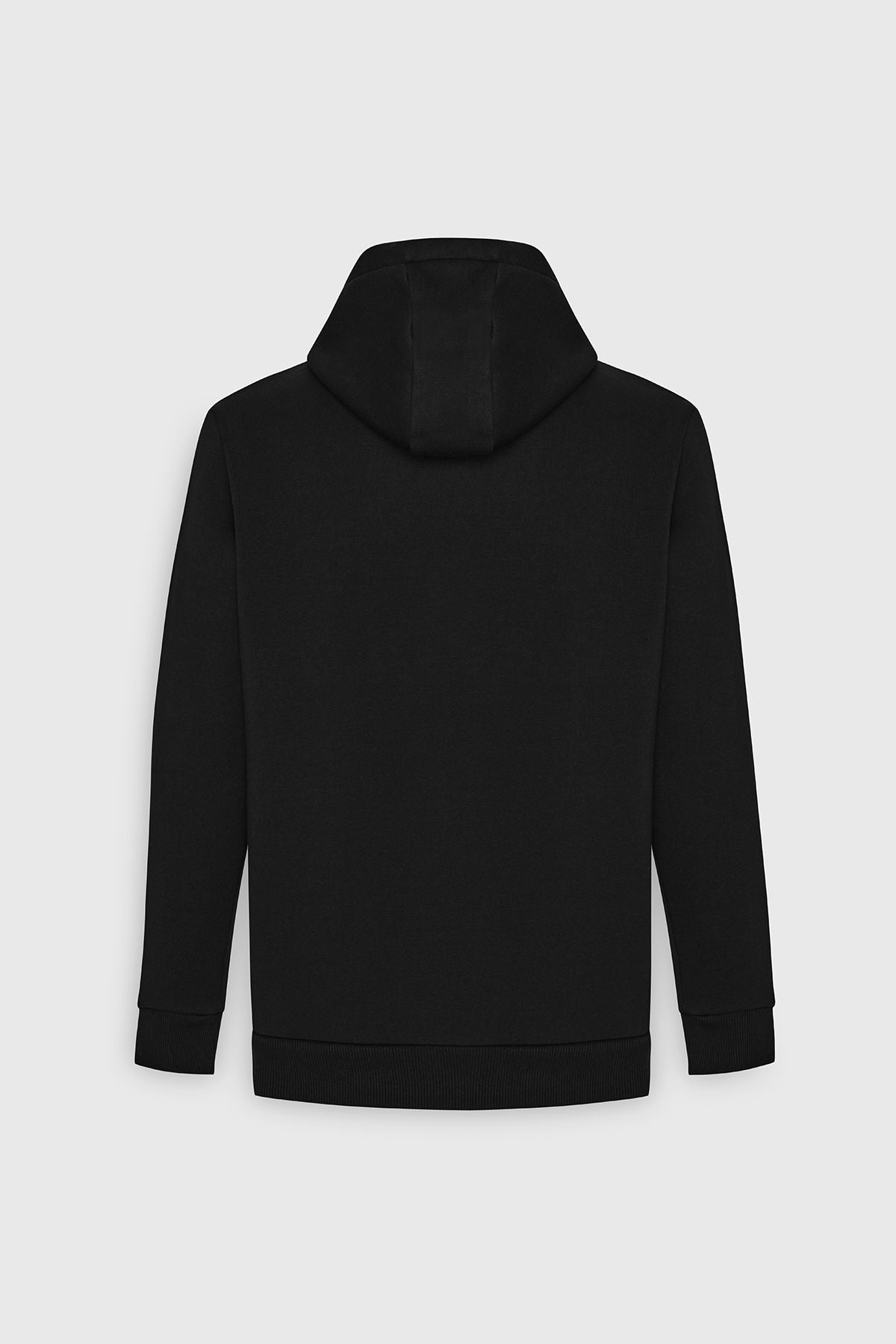 Men's Black Standard Fit Normal Cutting Içi Polar 3 -Tick Hoped Zippered Sweatshirt Jacket