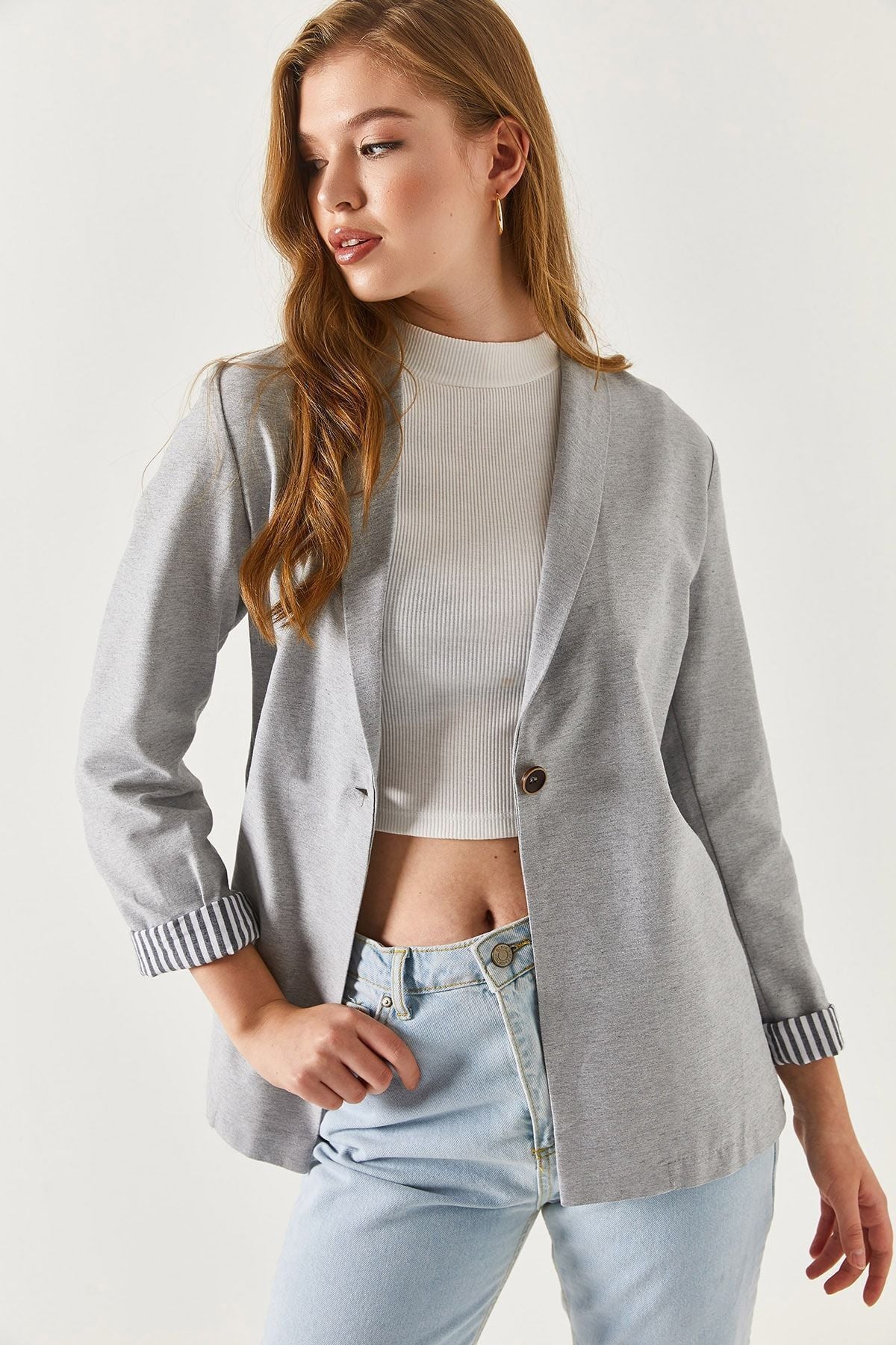 WOMEN GRAY GRY SOLD INCLUDED SINGLE buttoned jacket ARM-22K001122