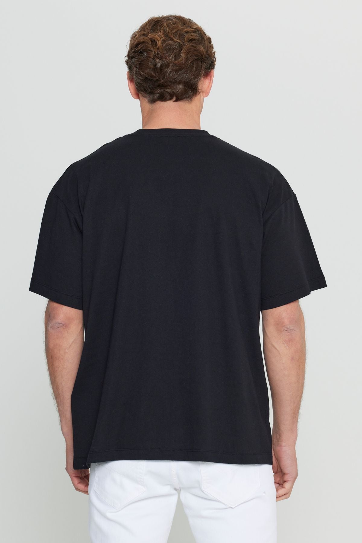 Men's black 100 %cotton oversizle fit abundant cut bicycle collar printed T -shirt