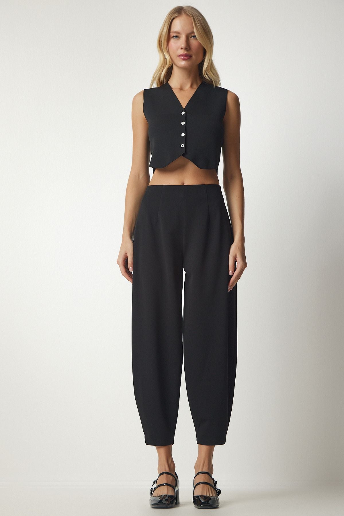 Female black pliers woven shalwar pants to00099