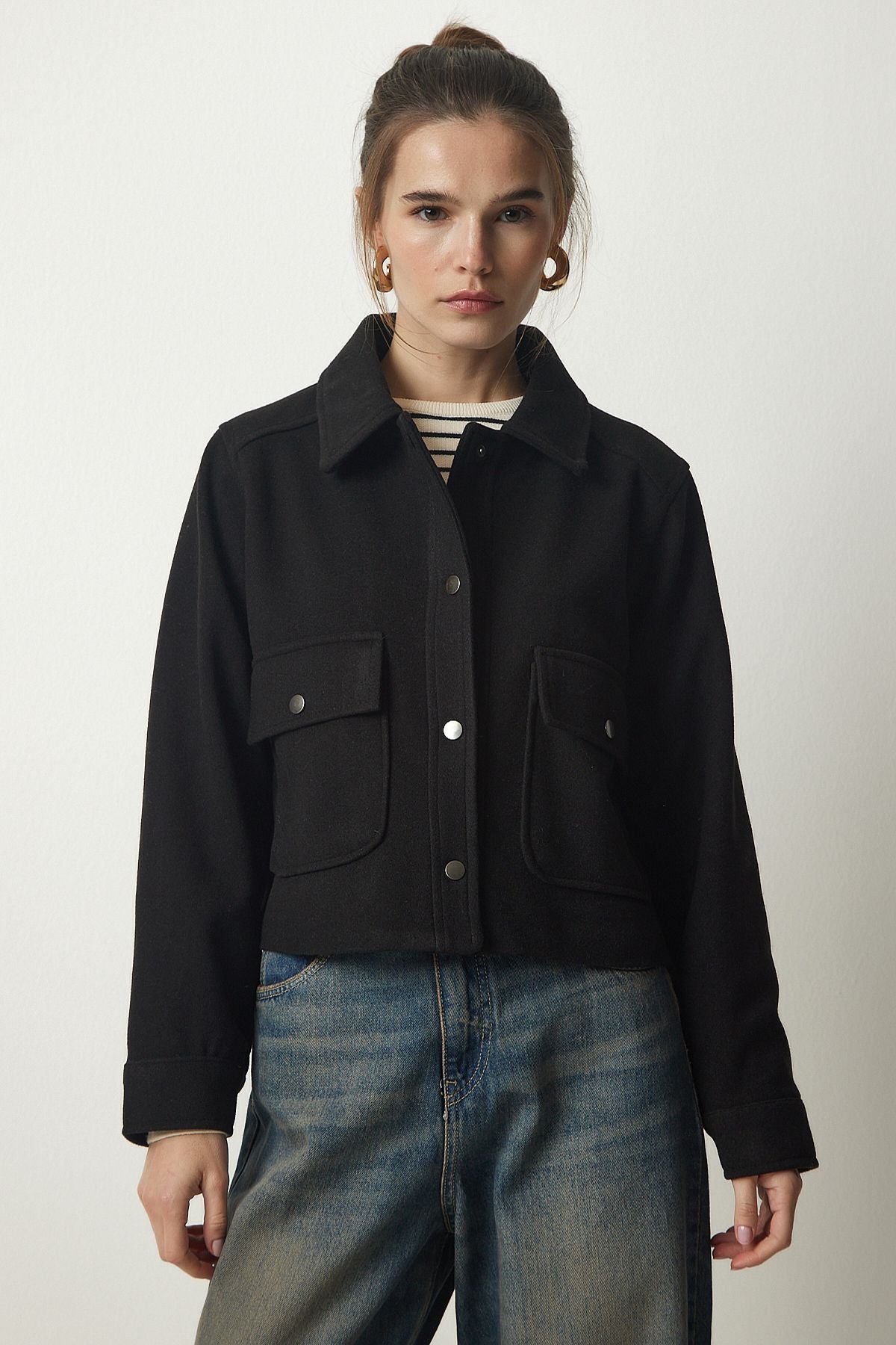 Female black pocket stamp jacket oh00051