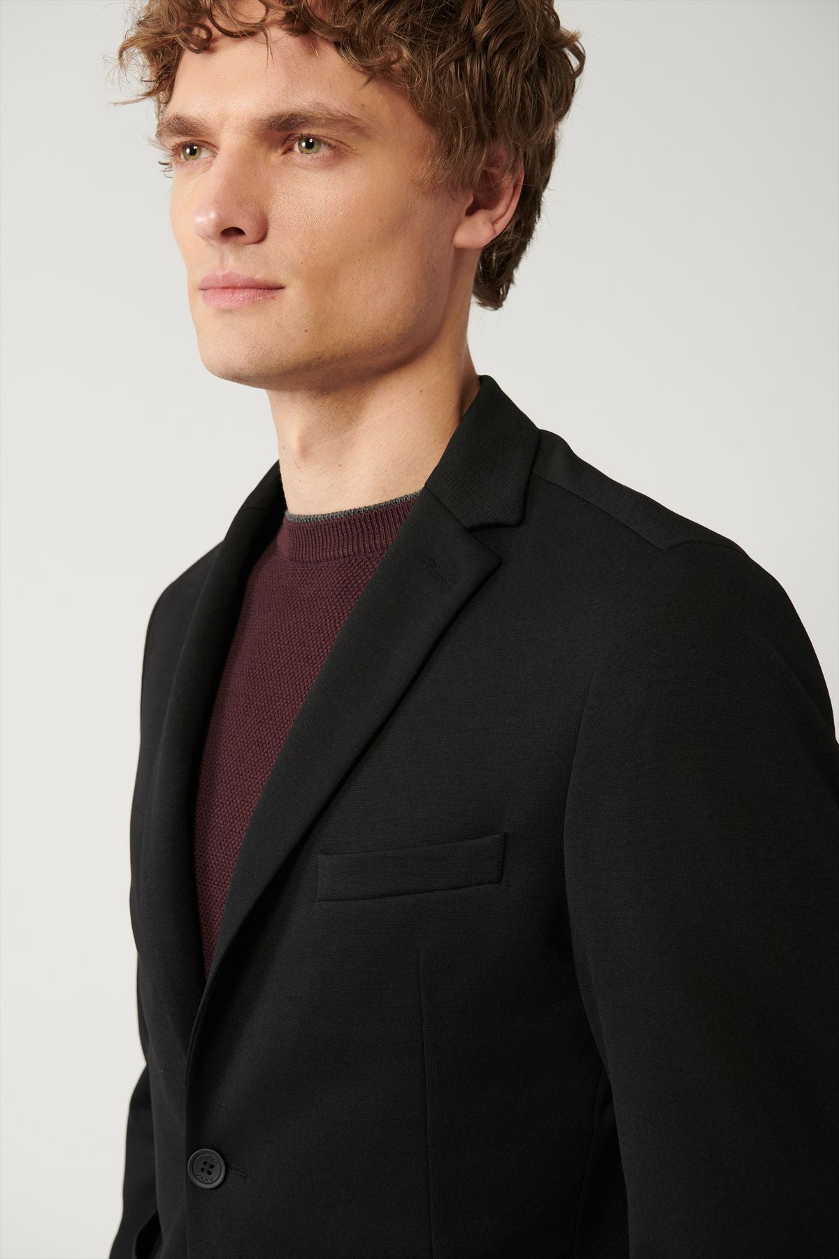 Men's black mono collar dual slit lined knitting jacket B004001