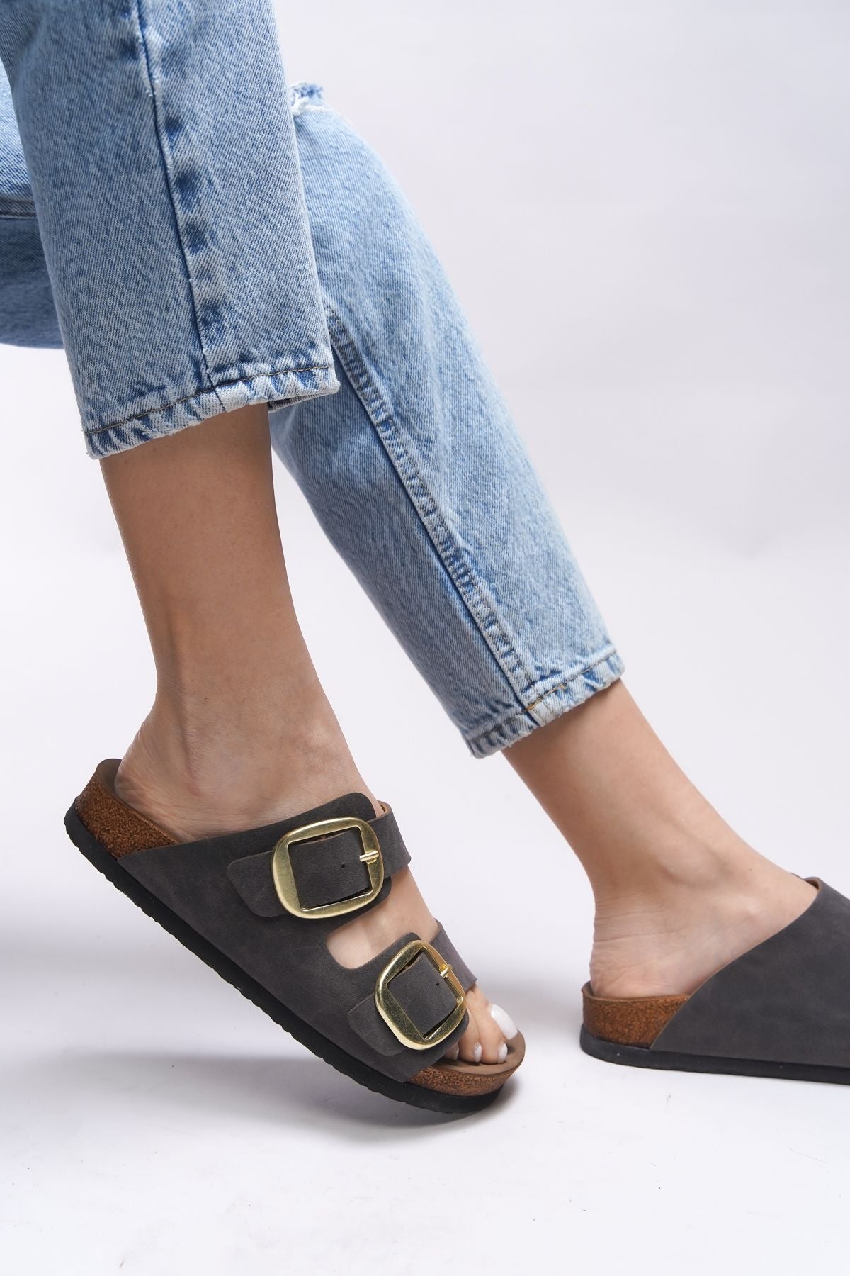 VYLSULA Female Double Buckle Slipper 0012602 Dark Brown