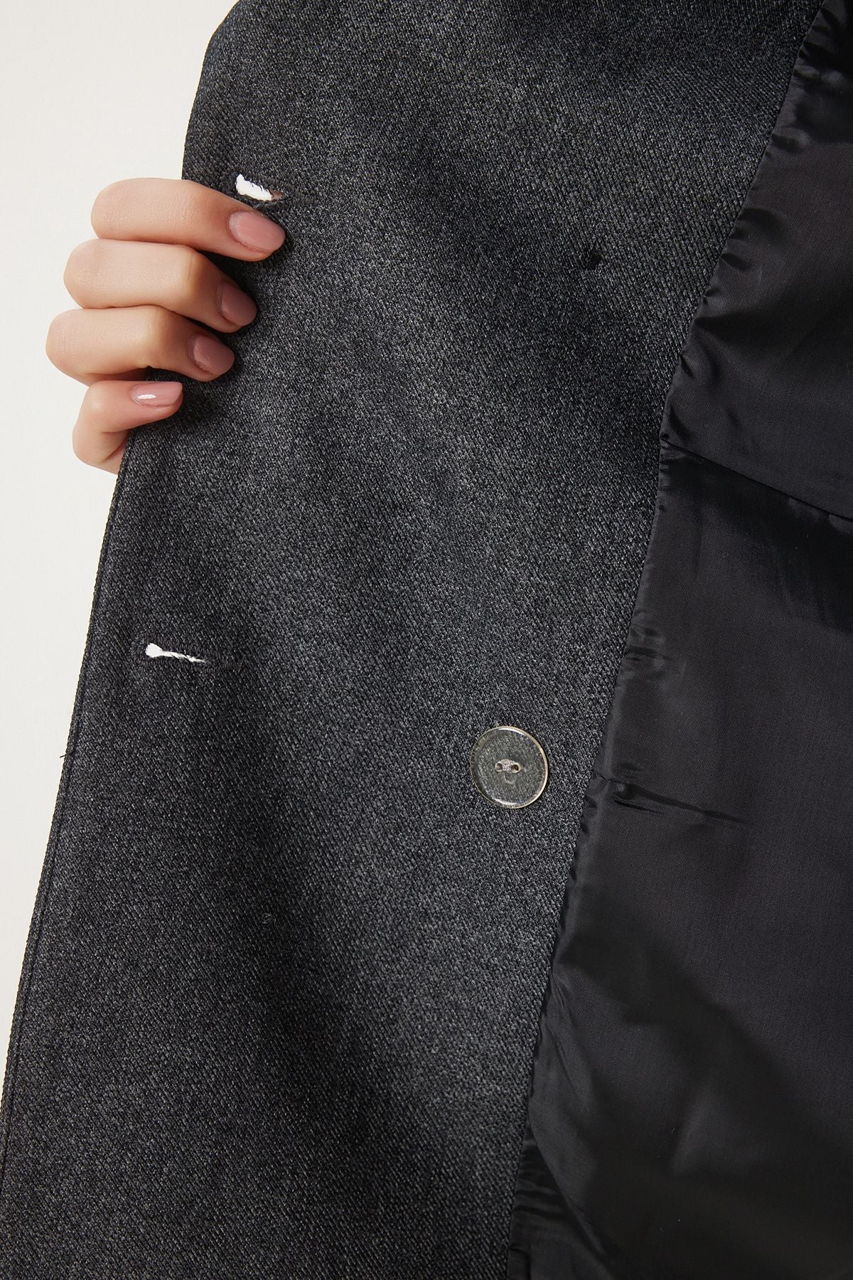 Female anthracite Cruve collar weaving jacket FN03384