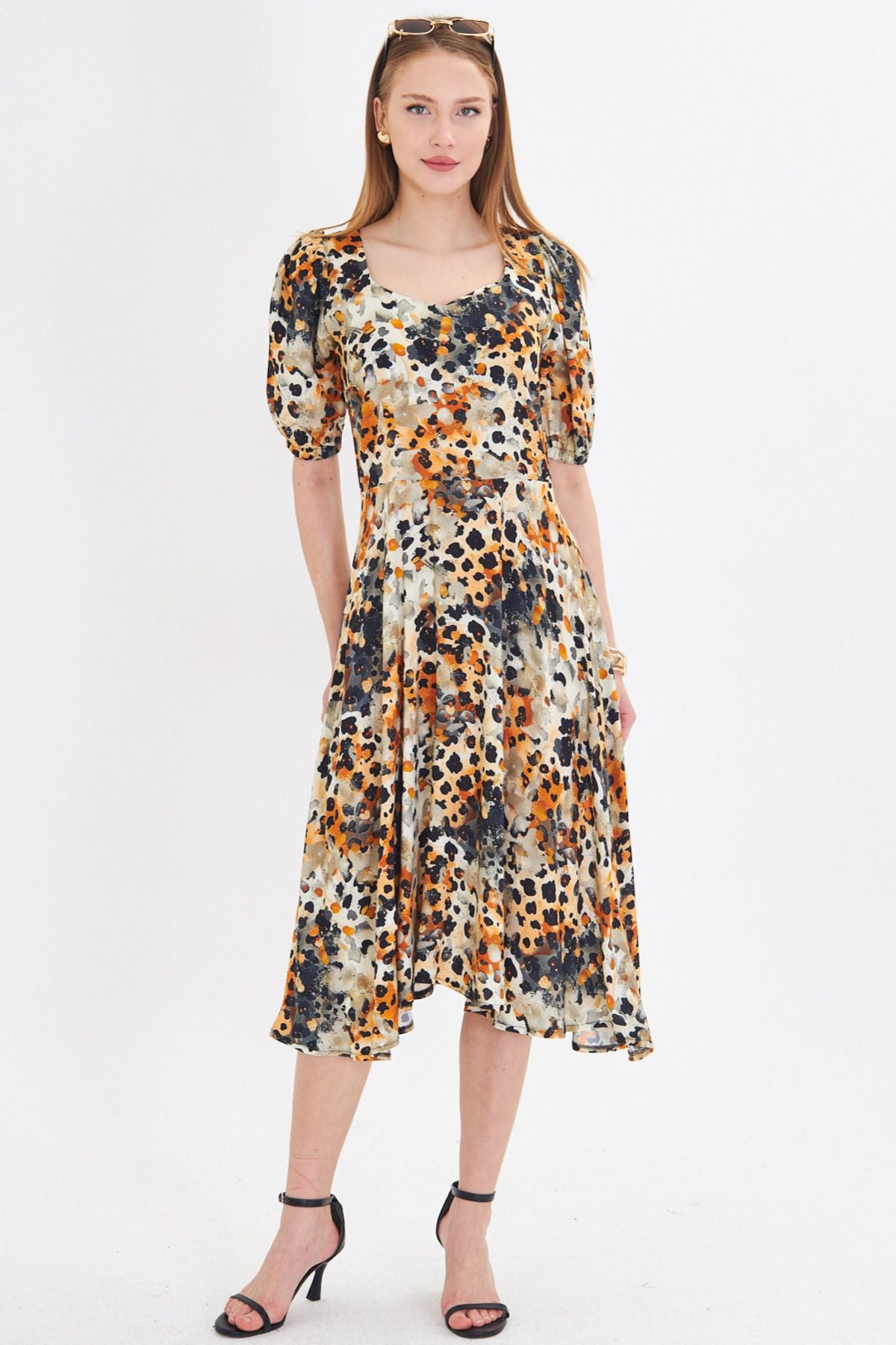 Women's Orange U collar arms with rubber midi height height dress ARM-25Y001004