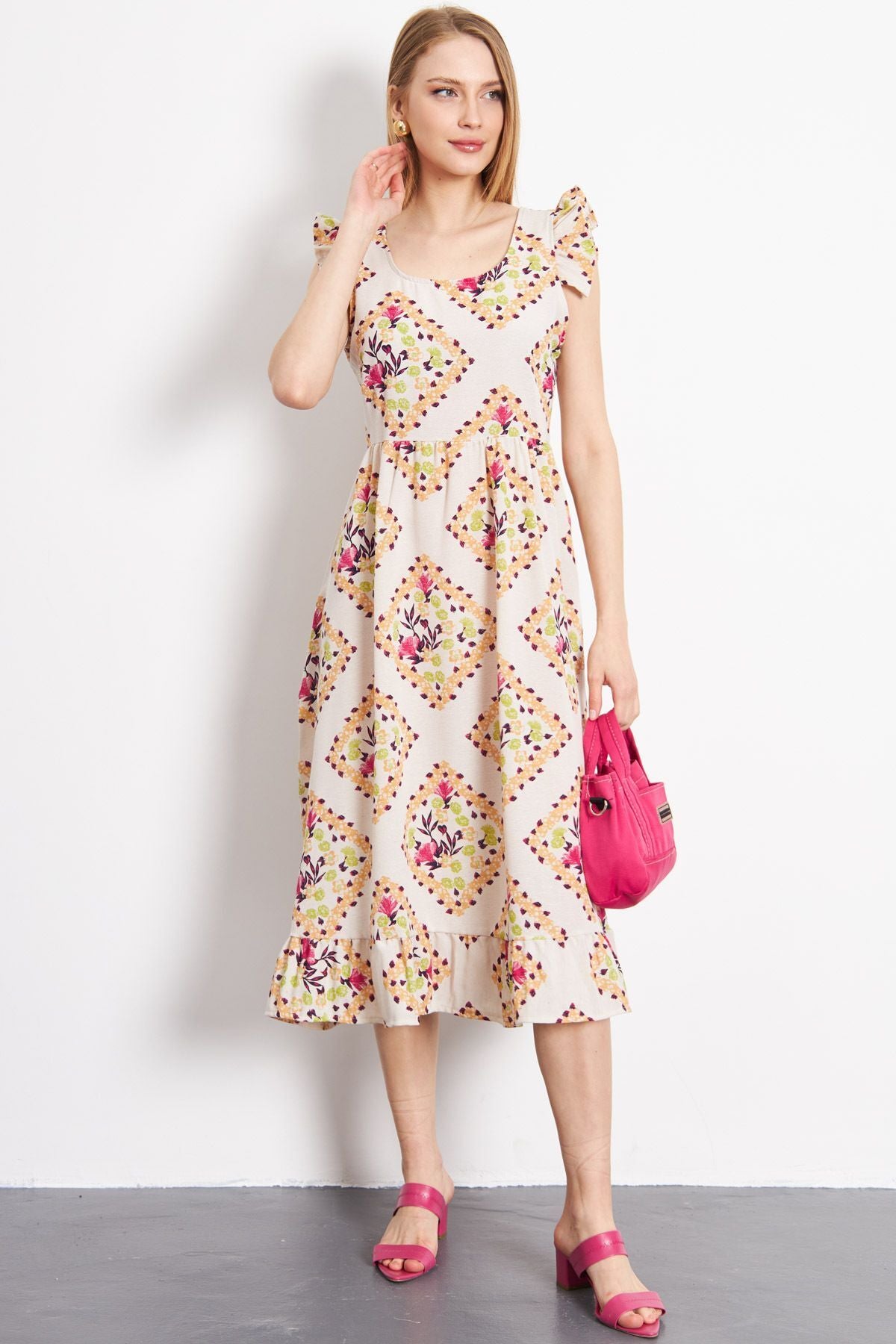 Woman Pink Left Right Stoop Long Dress with Zipper Arm-23001114