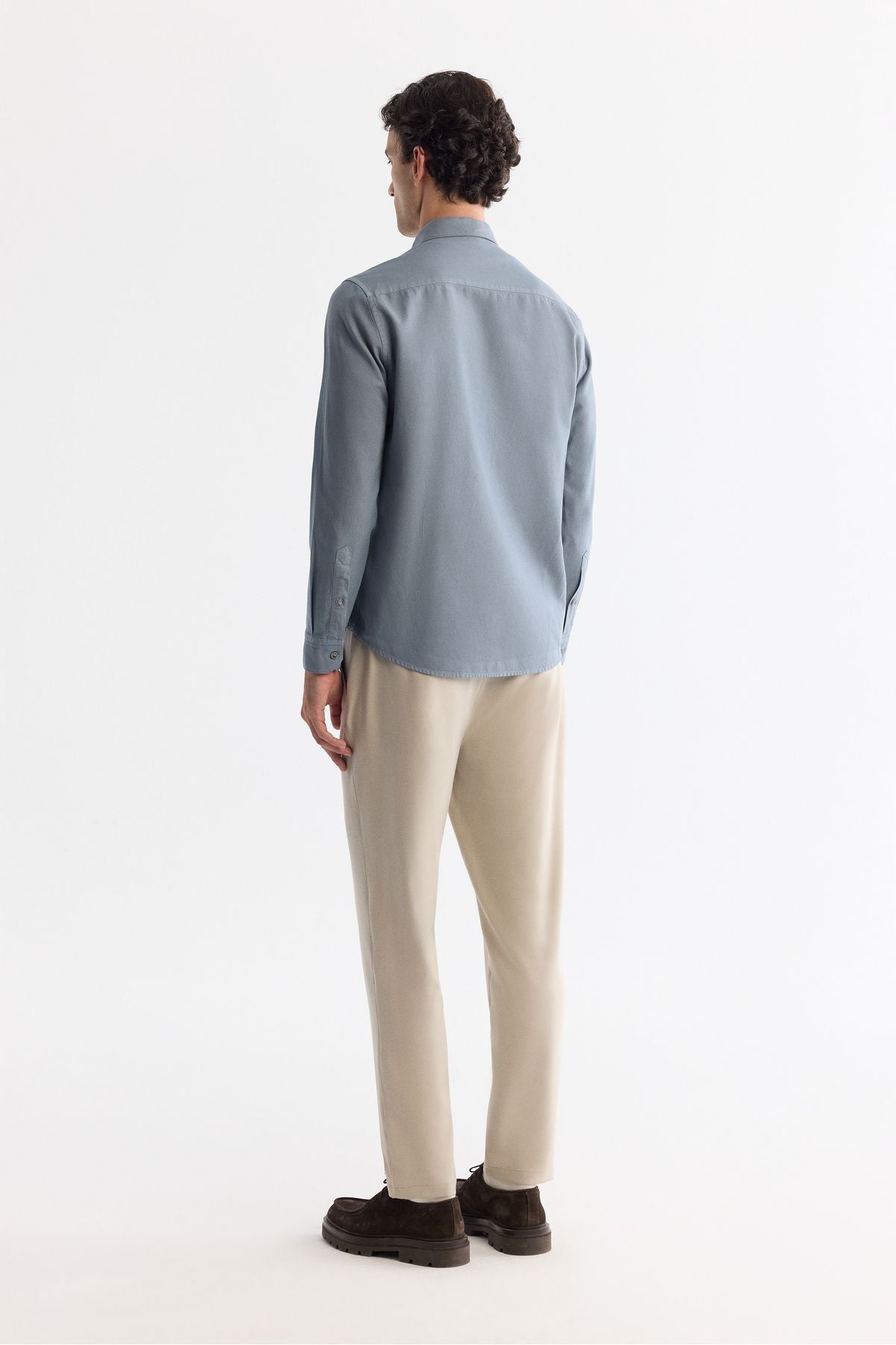Men's oil blue button collar diagonel cotton shirt B002036
